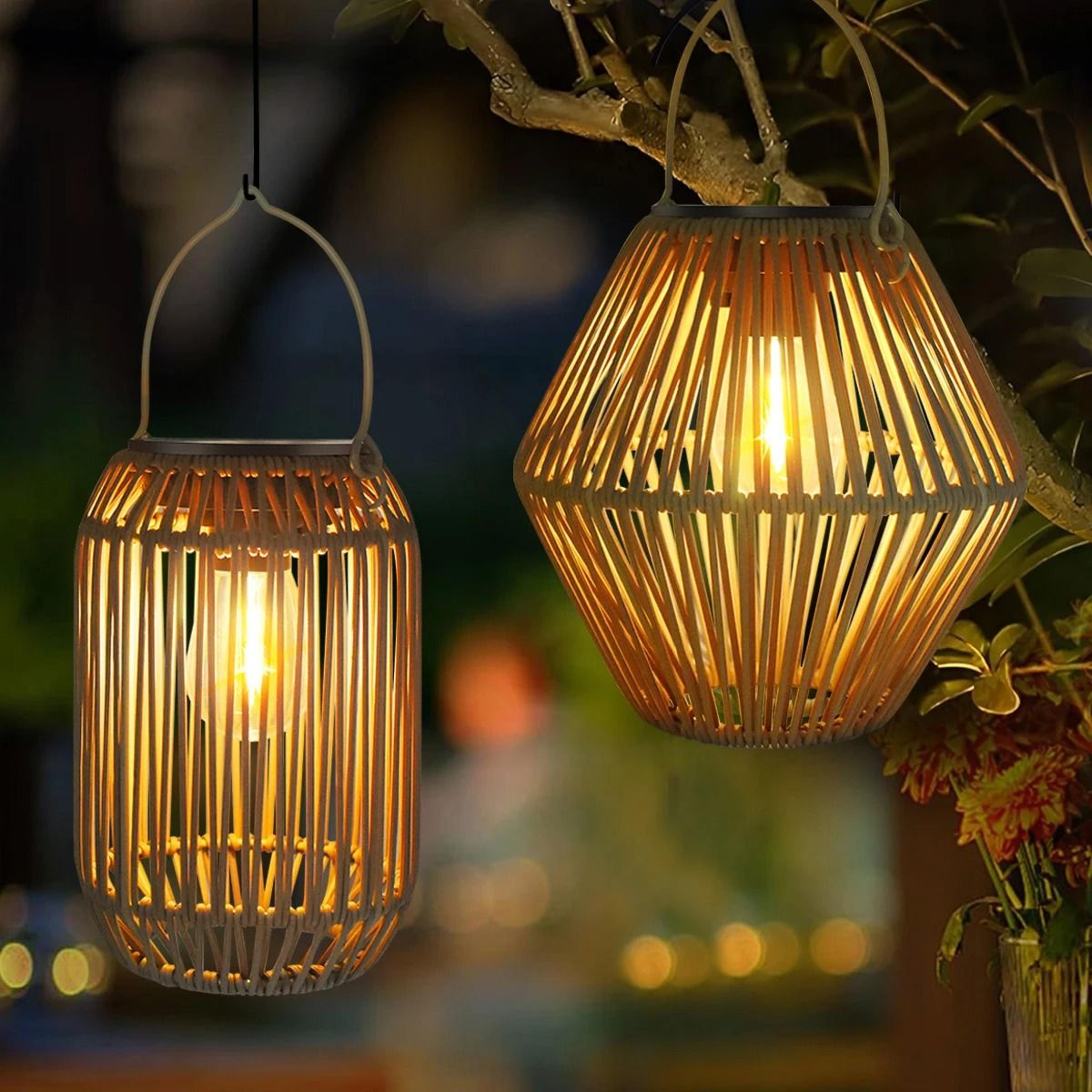 outdoor waterproof solar woven lantern (boho style hanging lantern for garden, yard & patio decor)