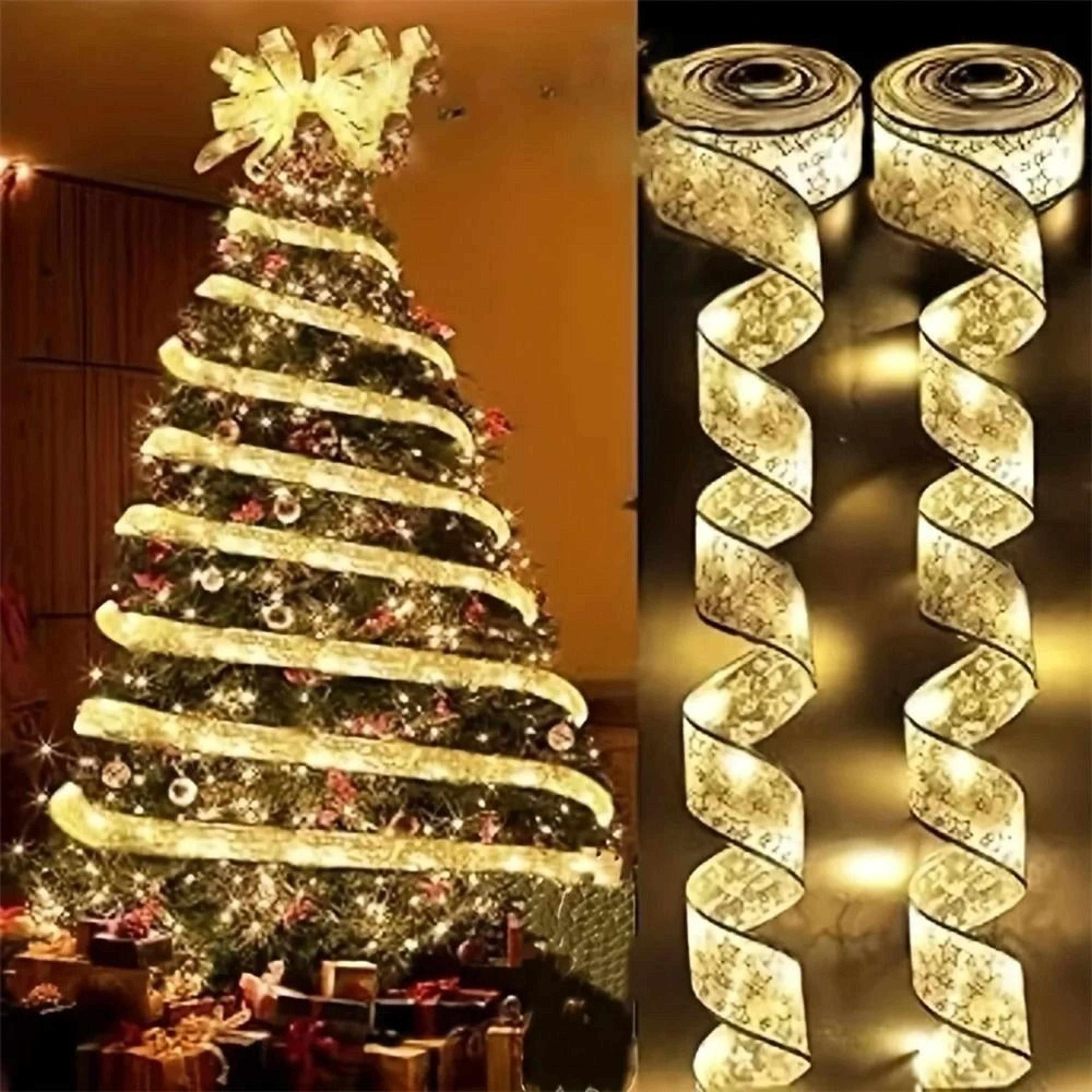battery-operated illuminated christmas tree ribbon string lights (sparkling holiday garland decor)