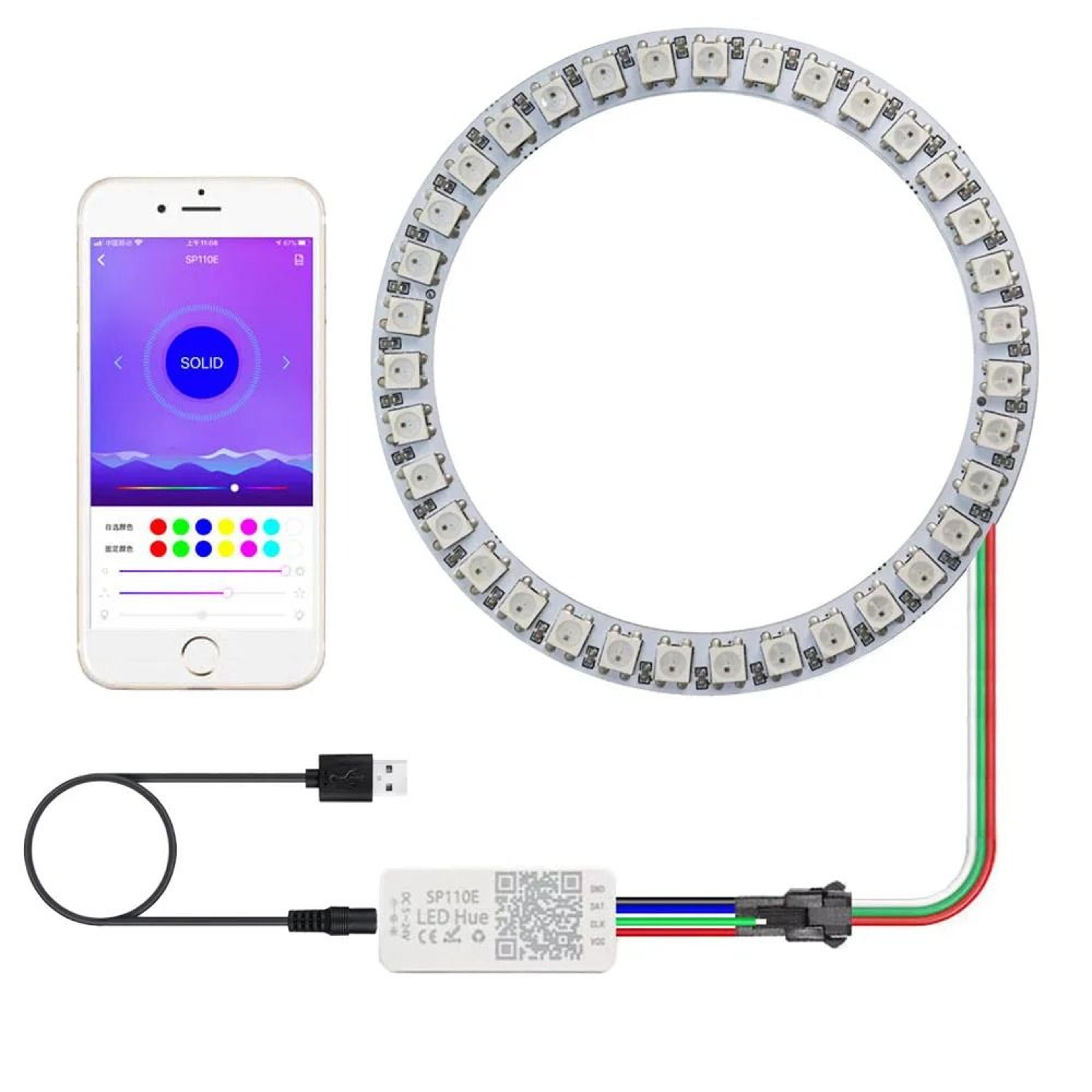 WS2812B Addressable RGB LED Ring Kit With SP110E Bluetooth Controller  5V USB Cable 1