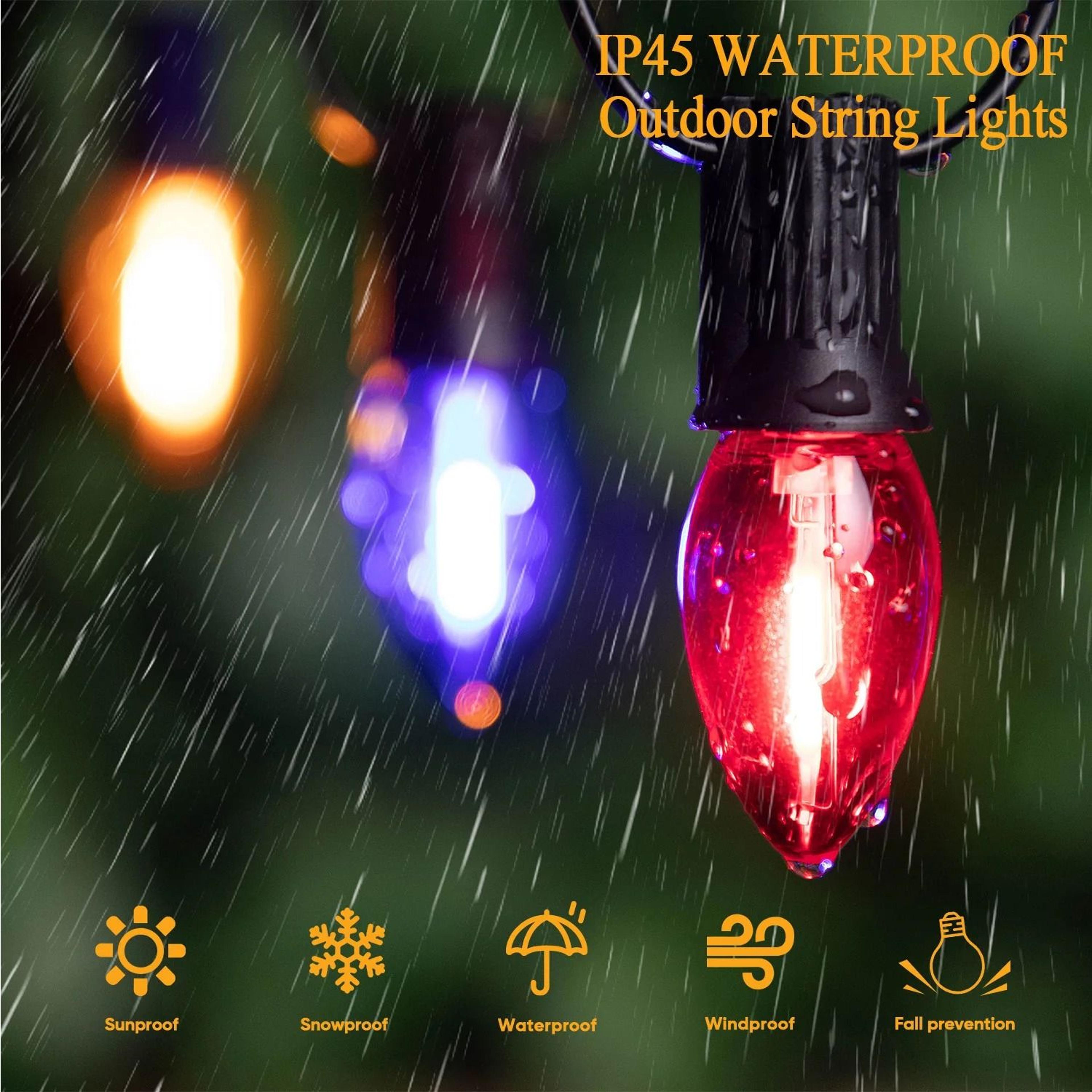 Outdoor Colorful C7 Shatterproof LED Replacement Bulbs 1W E12 Base RGB Waterproof Garland Lights 2