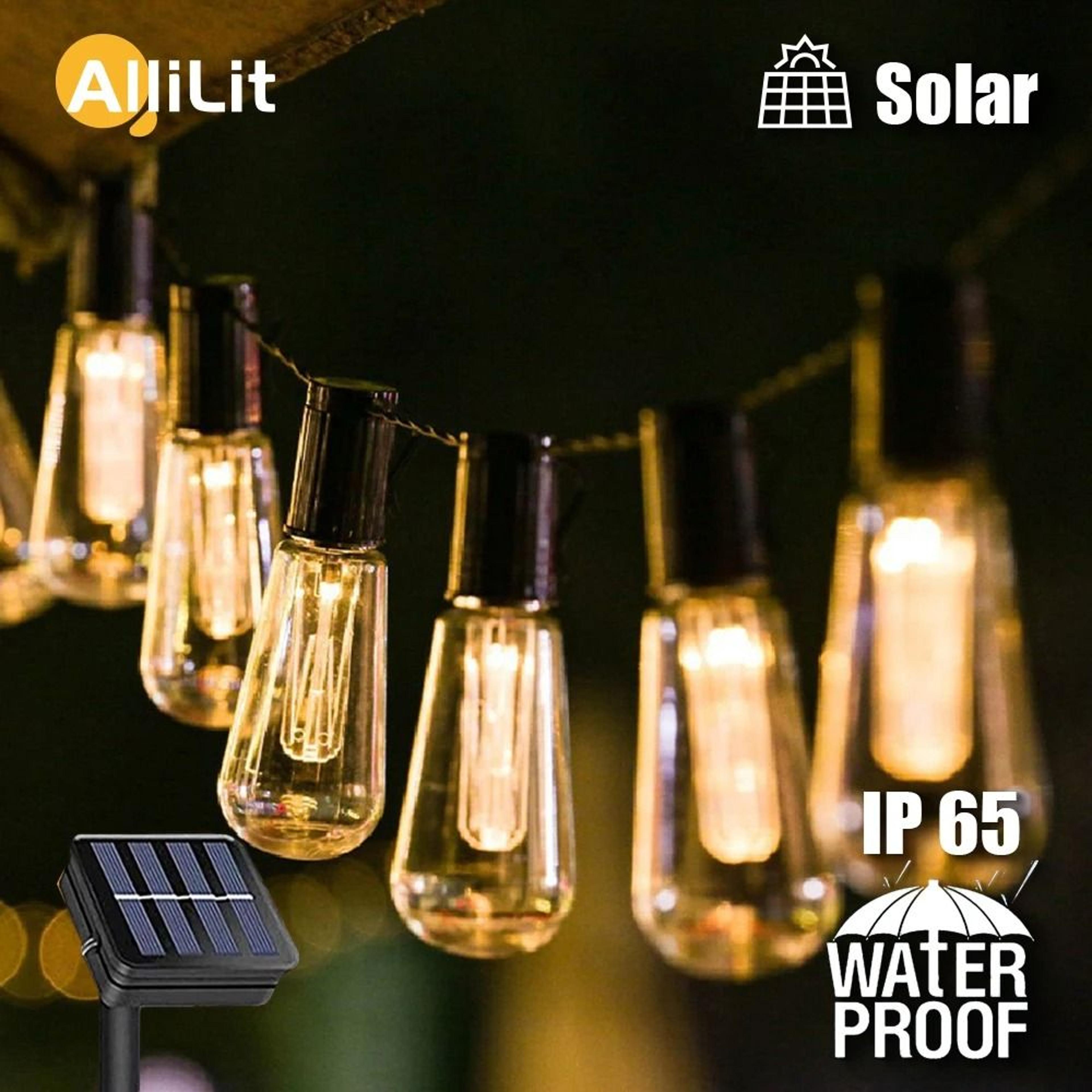 outdoor solar retro vintage edison bulb fairy string lights (ip65 waterproof garland for garden & party decor)