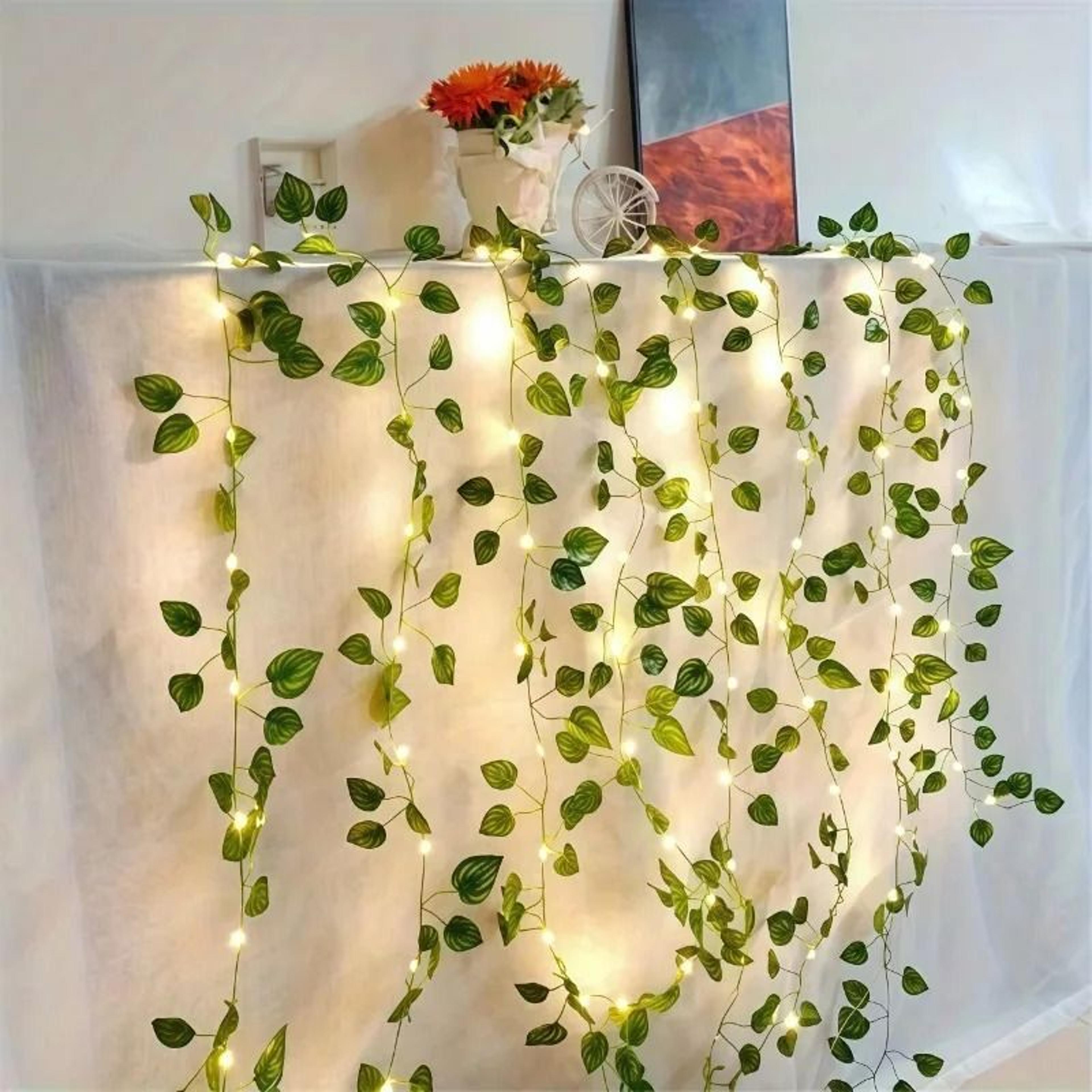 battery-powered led green leaf garland fairy string lights (20/50/100 led botanical vine decor for holiday & home)