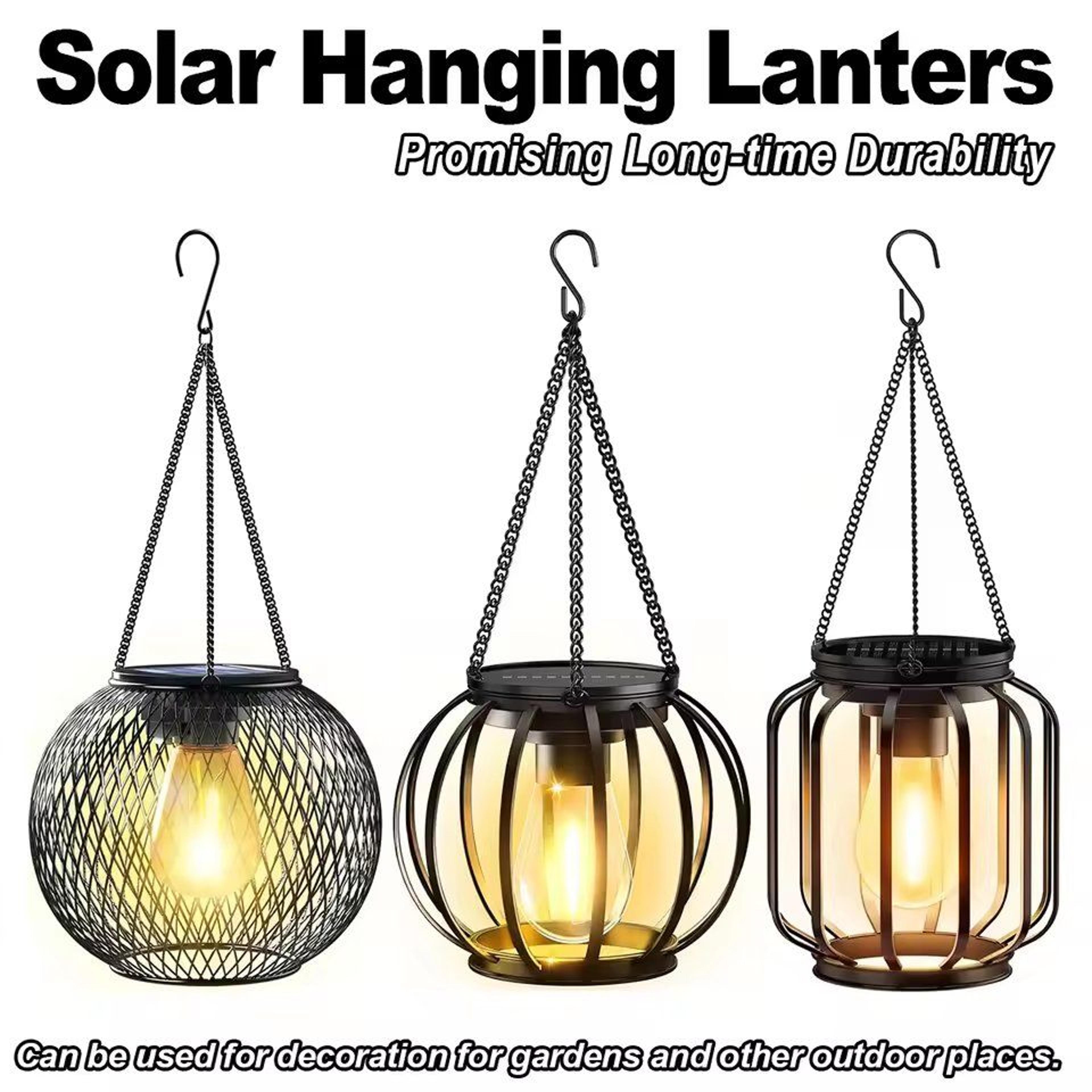 solar outdoor iron-art lantern light (waterproof 3000k warm white hanging landscape garden lamp with chain)