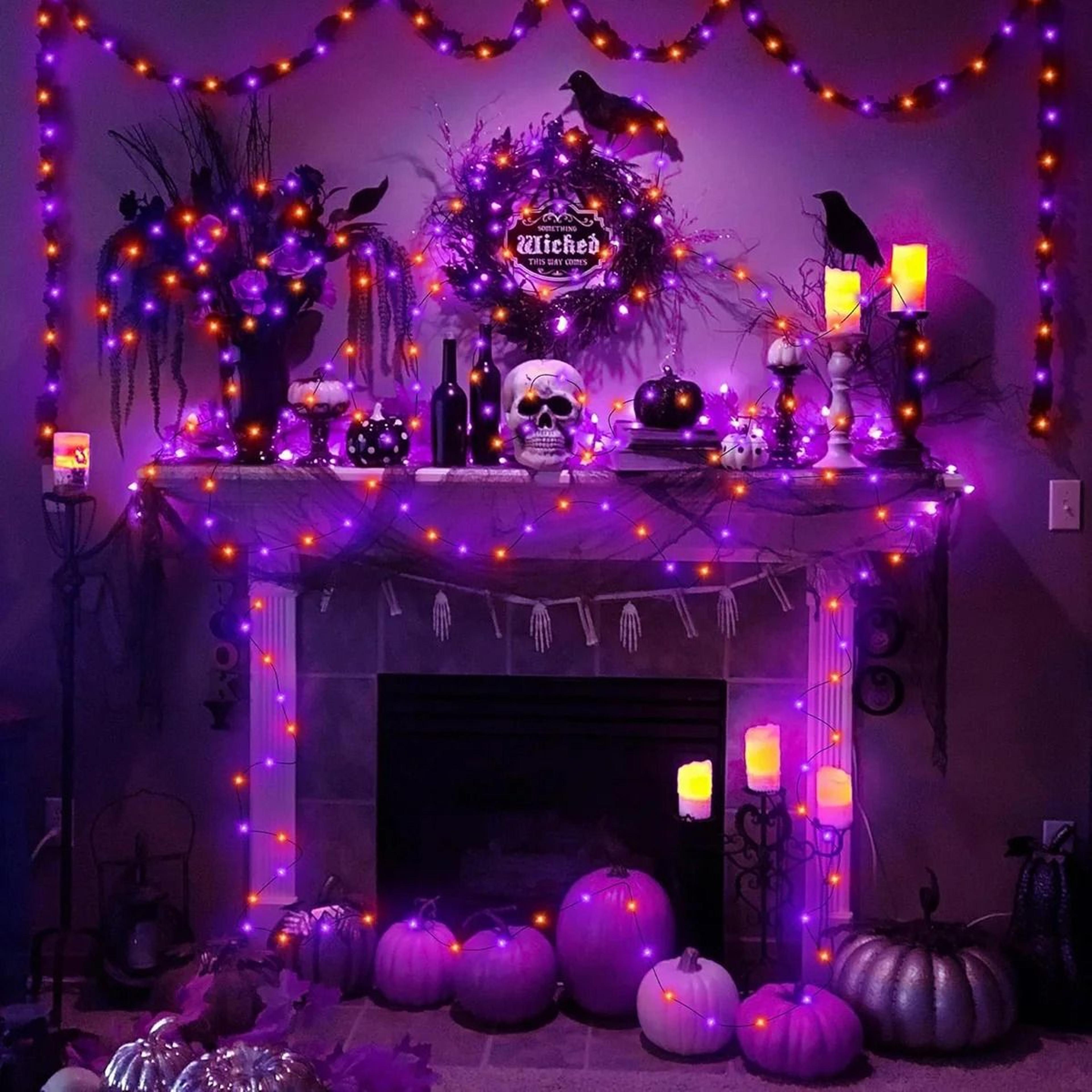 Halloween LED Purple  Orange String Lights Battery Powered Outdoor Fairy Light Garland 3