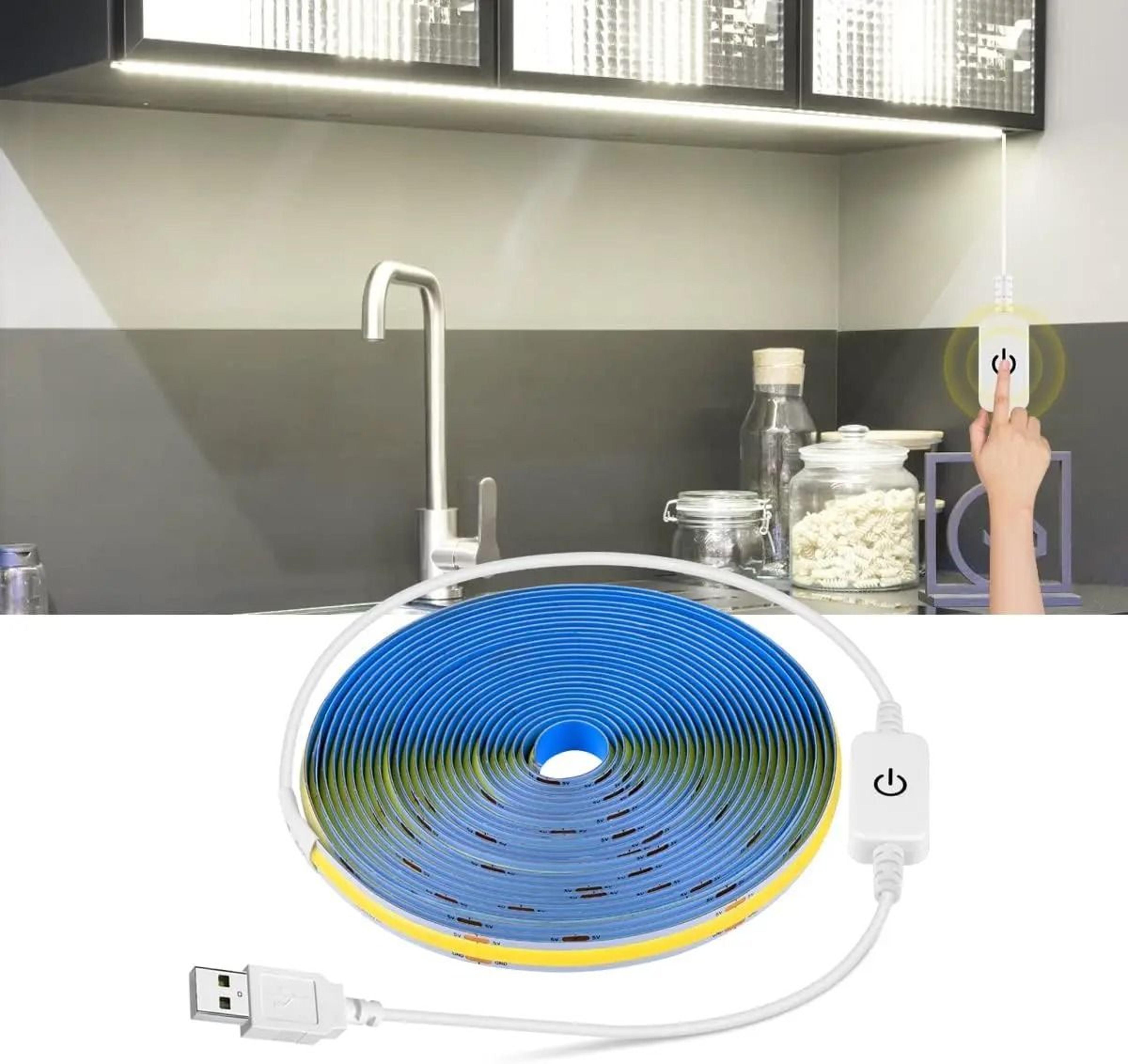 5V USB COB LED Strip Light Touch Sensor Dimmable Flexible Backlight Tape 1