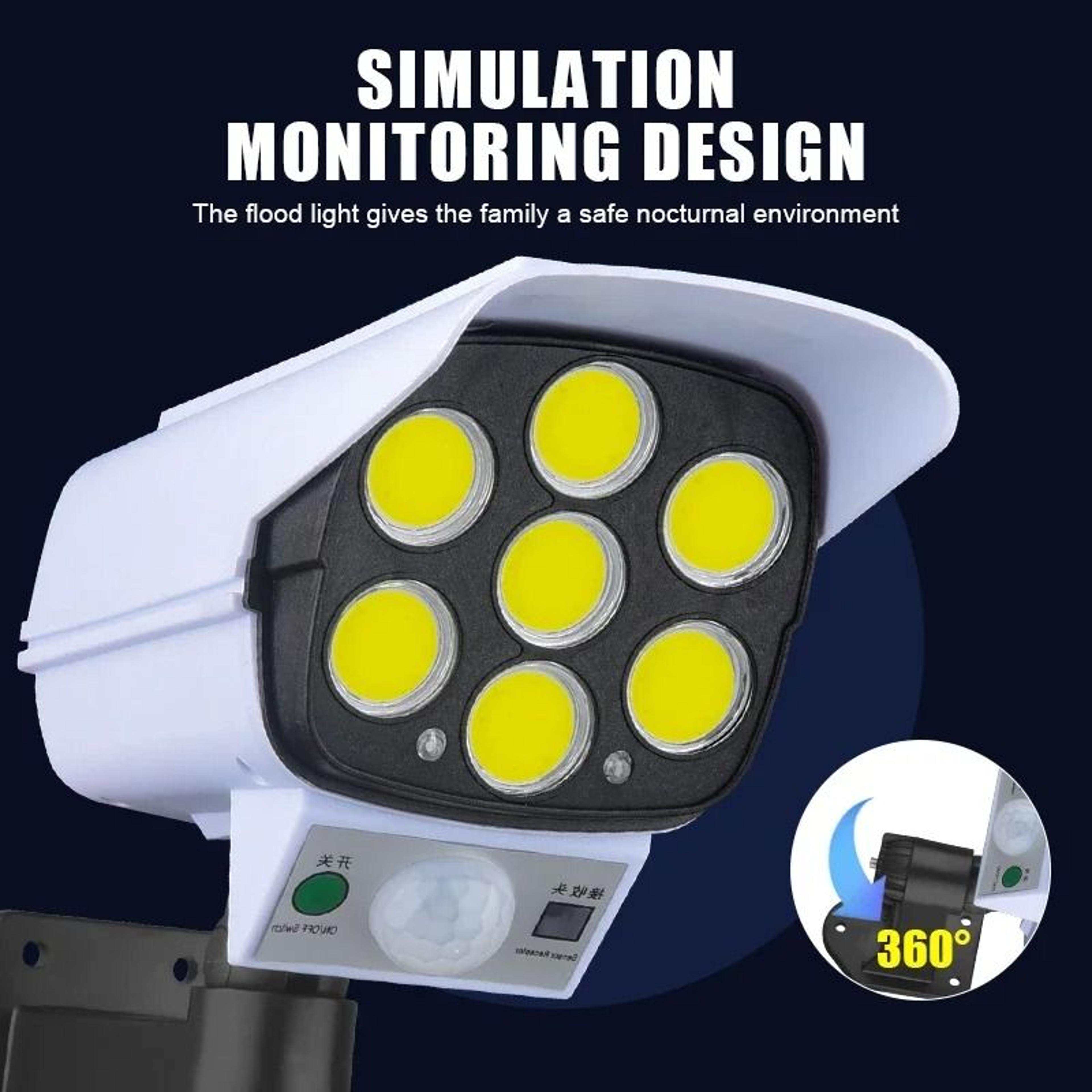 Solar Simulation Security Wall Lamp 3Mode Motion Sensor Floodlight With Warning Red LED 2