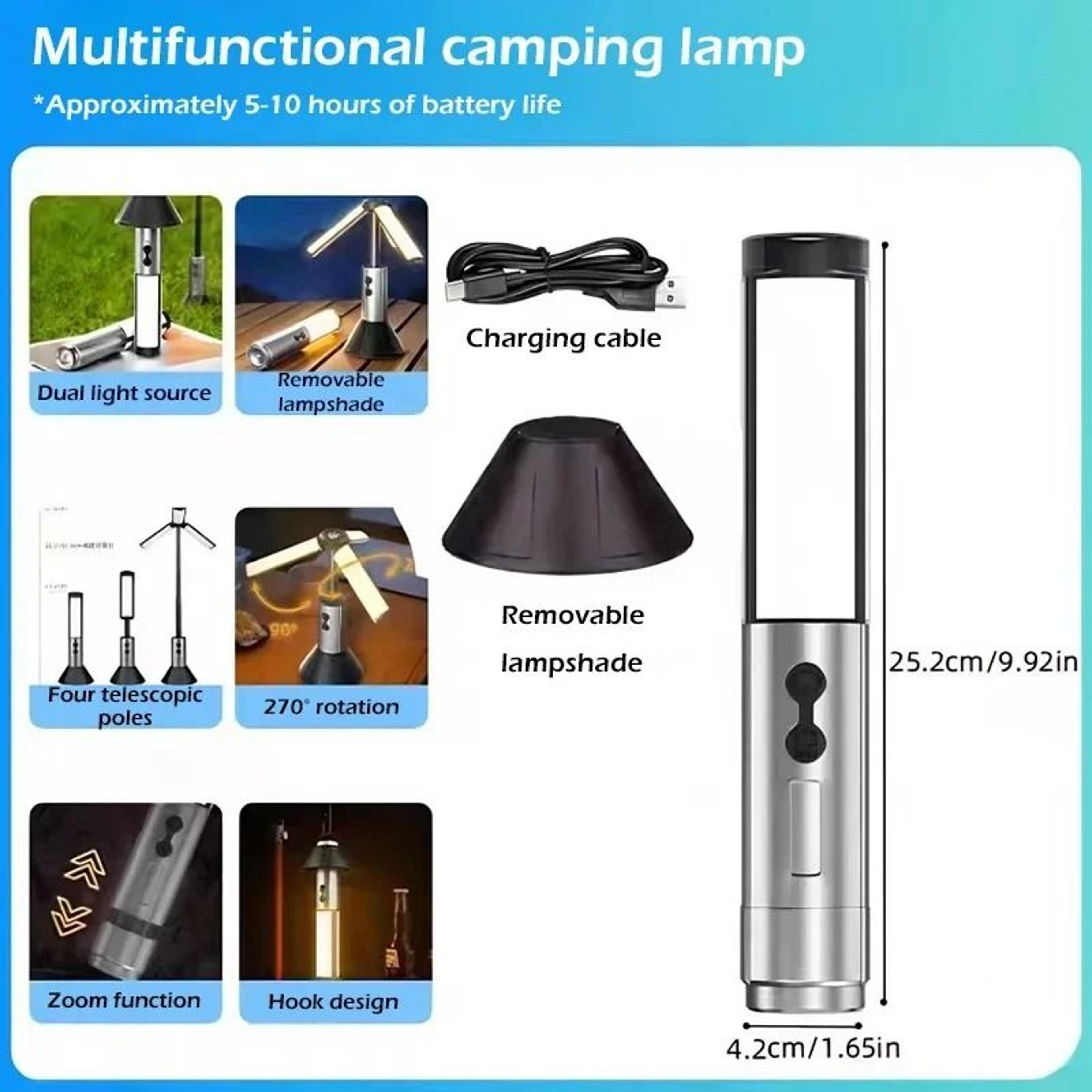 8000mAh Rechargeable Telescopic Camping Light Portable Extendable Lantern  Outdoor Flashlight For H 6