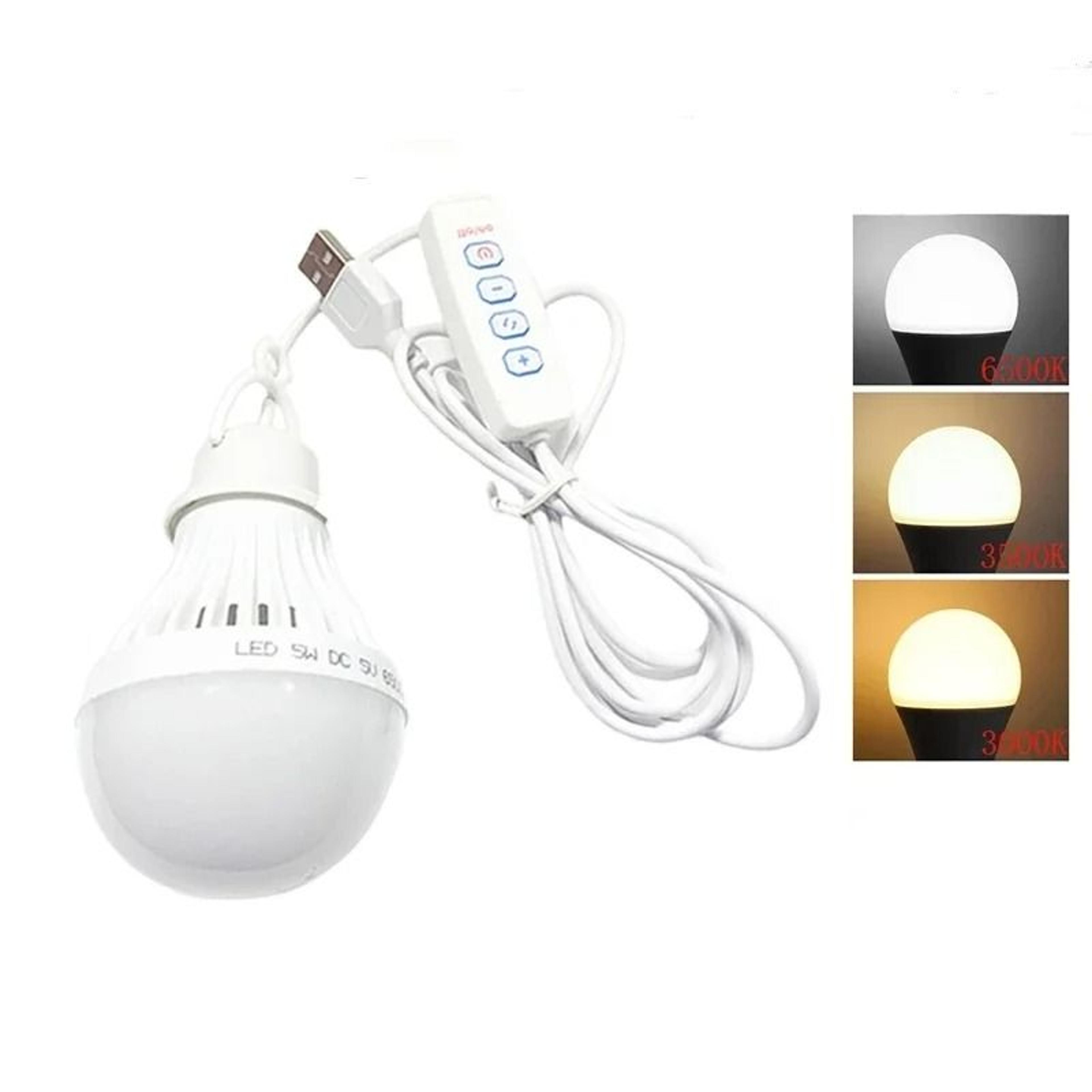 usb 5v dimmable 3-color led emergency bulb (hanging tent light for camping, bbq & power banks)
