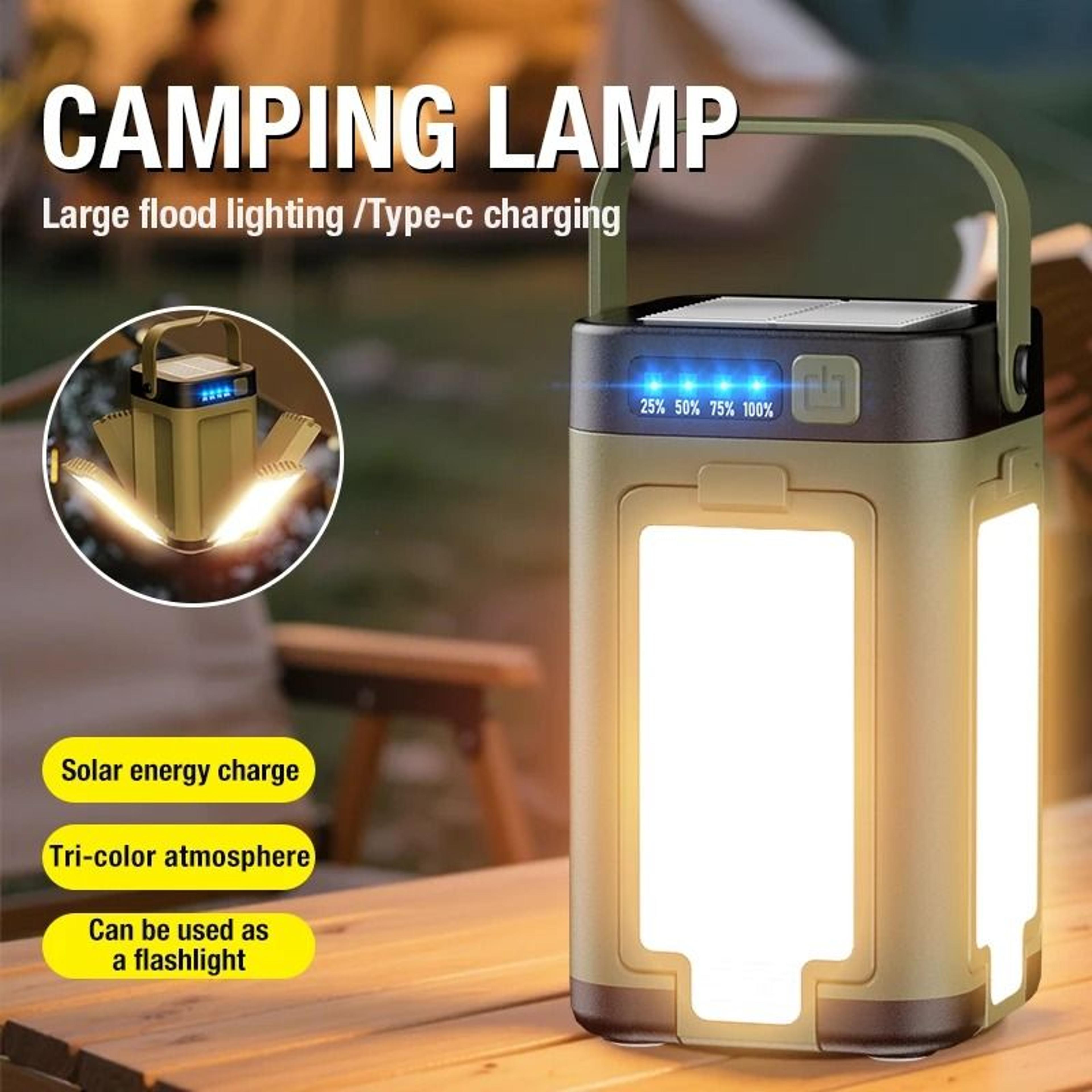 outdoor portable led hanging tent light & mobile power bank with type-c charging
