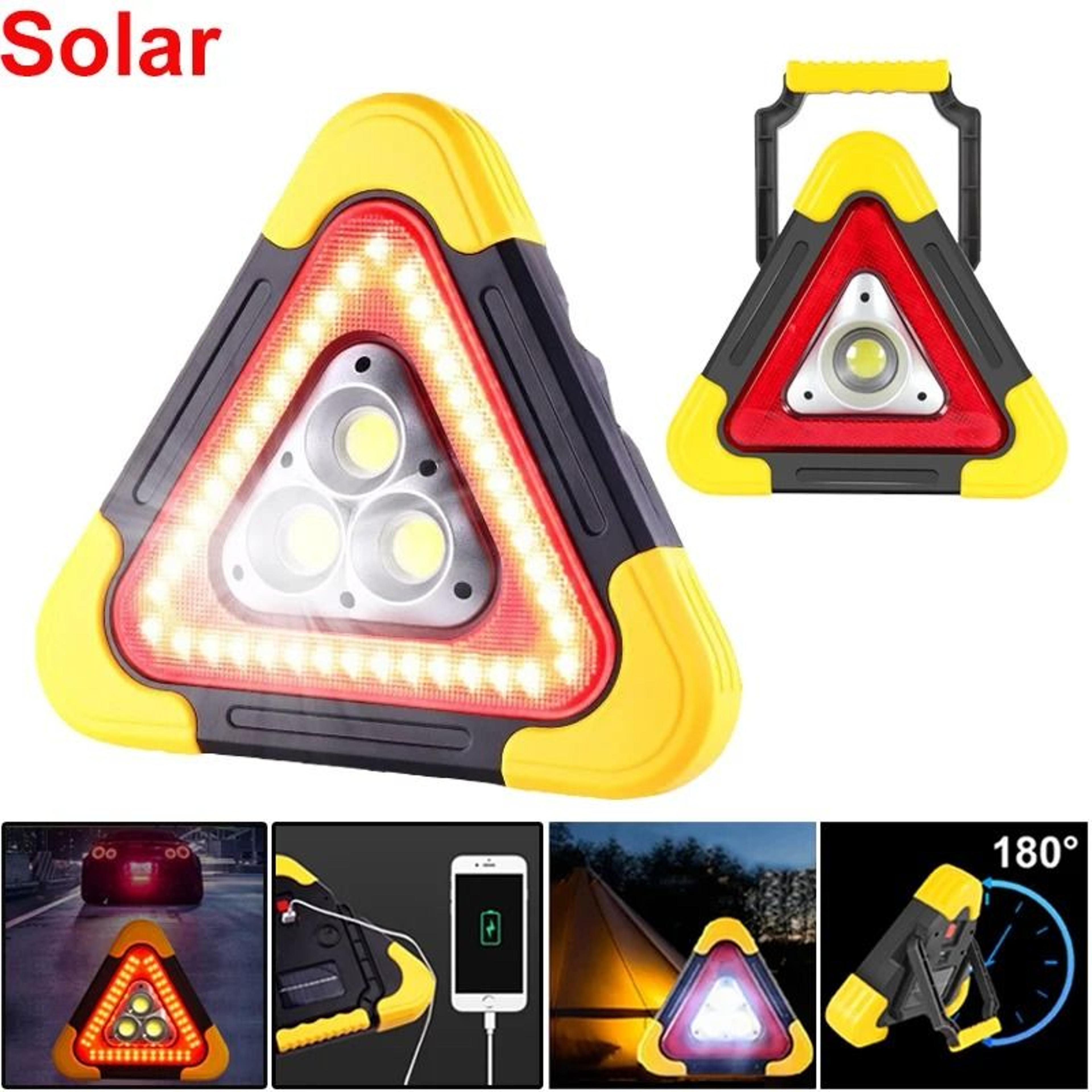 3-in-1 solar emergency triangular warning light & breakdown hazard alarm lamp