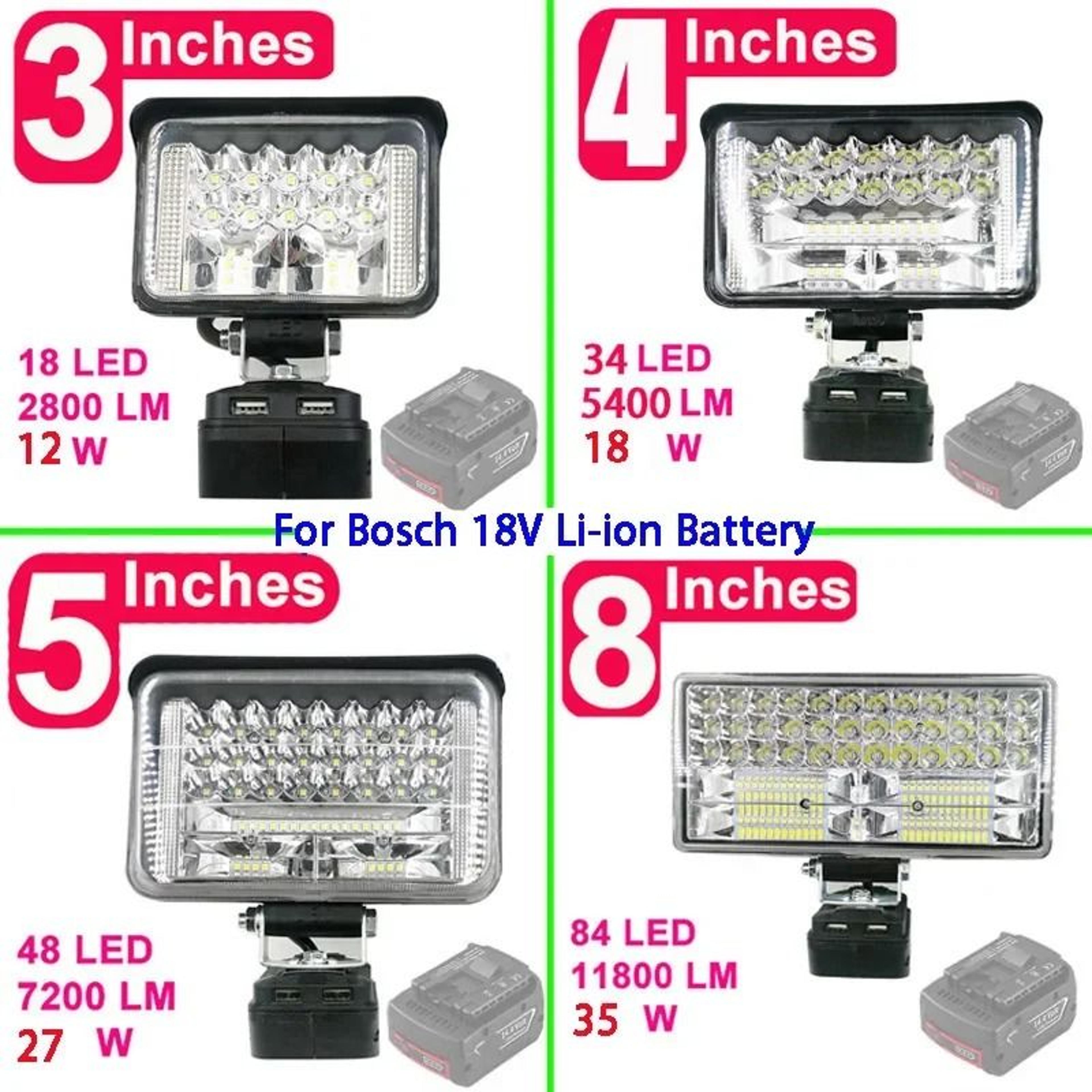 Cordless LED Work Light  USB Power Bank Adapter For Bosch 18V Battery 0