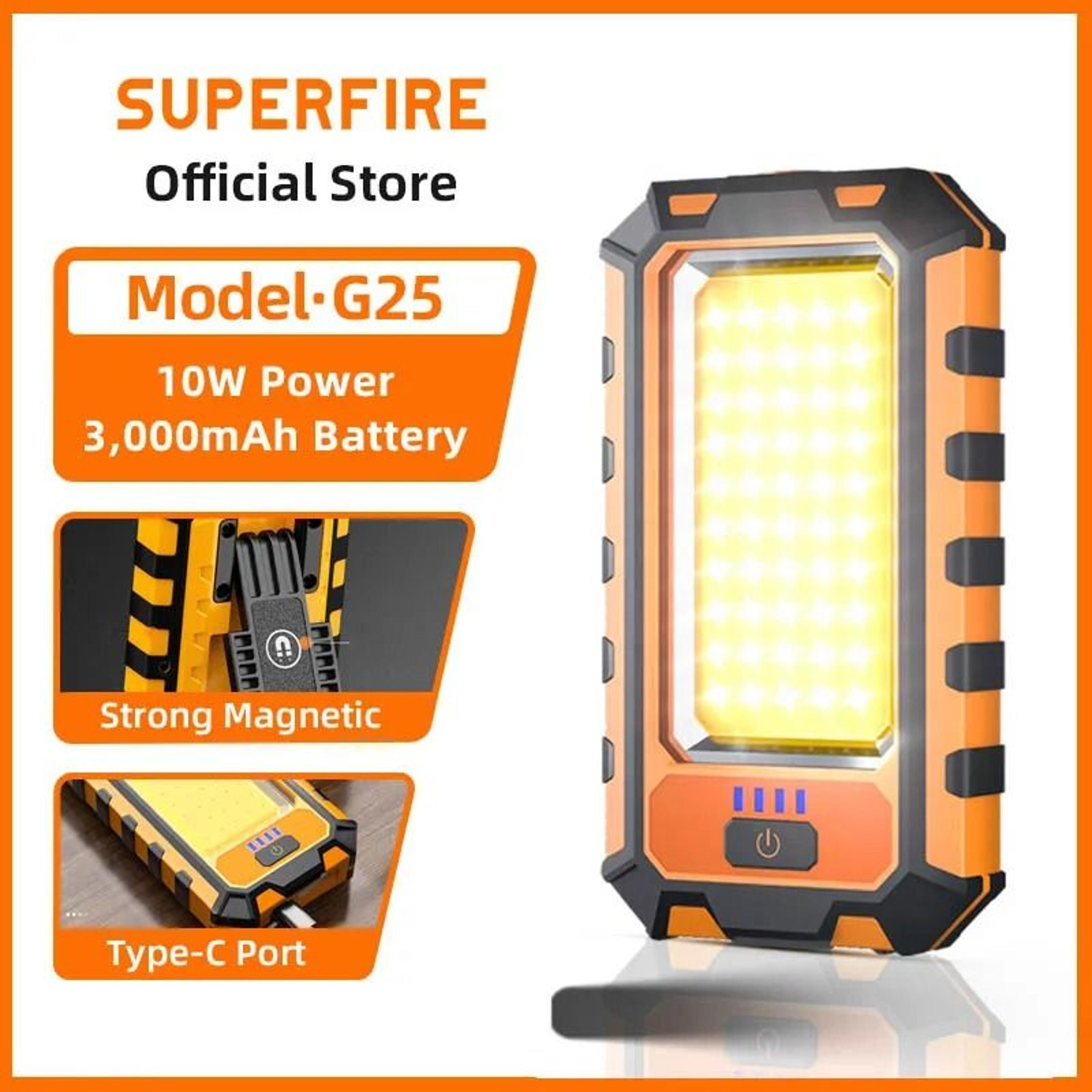 superfire g25 cob work light flashlight & multi-function usb-c rechargeable emergency torch