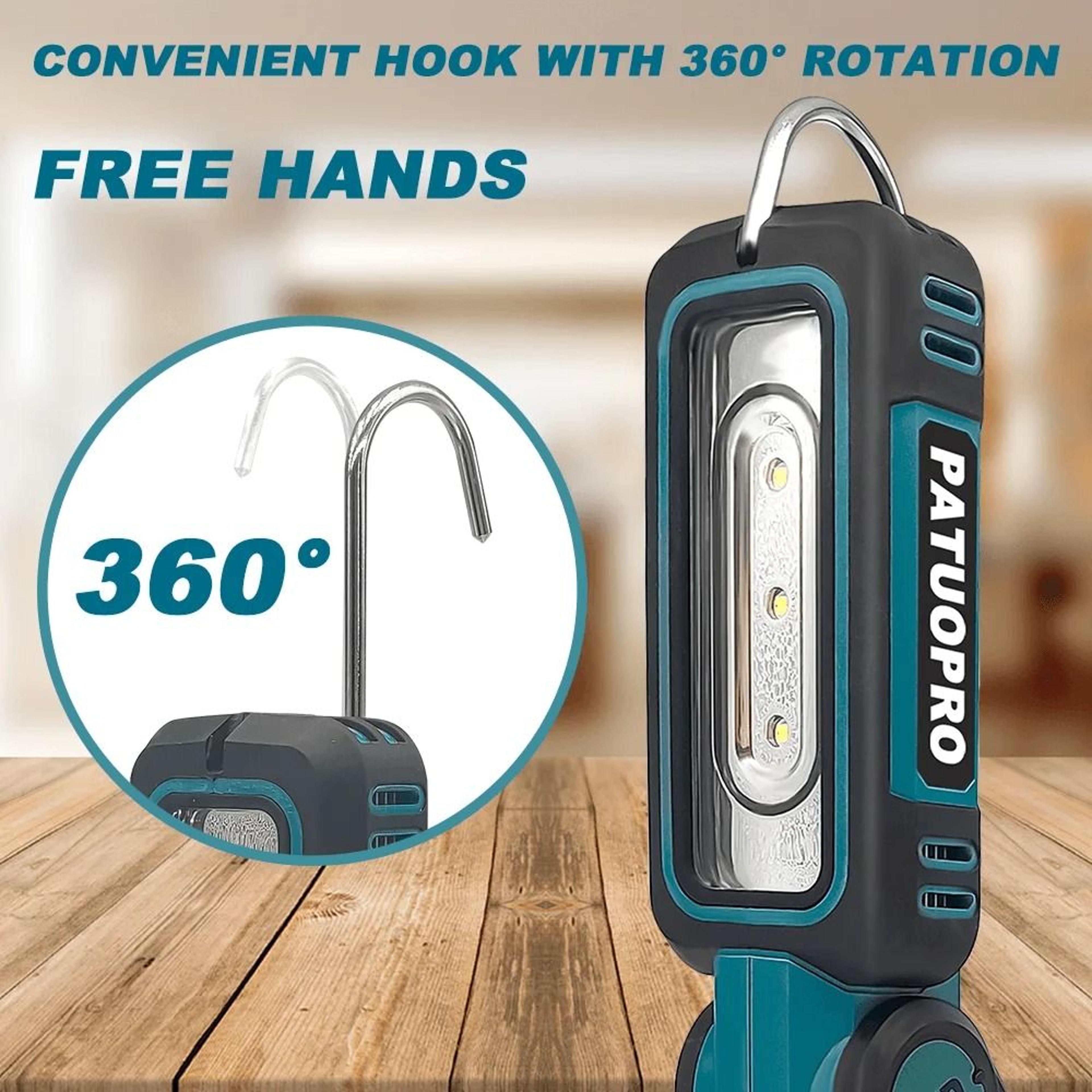 PATUOPRO 21V Cordless Foldable LED Work Light  Portable Spotlight For Makita 18V Battery 4