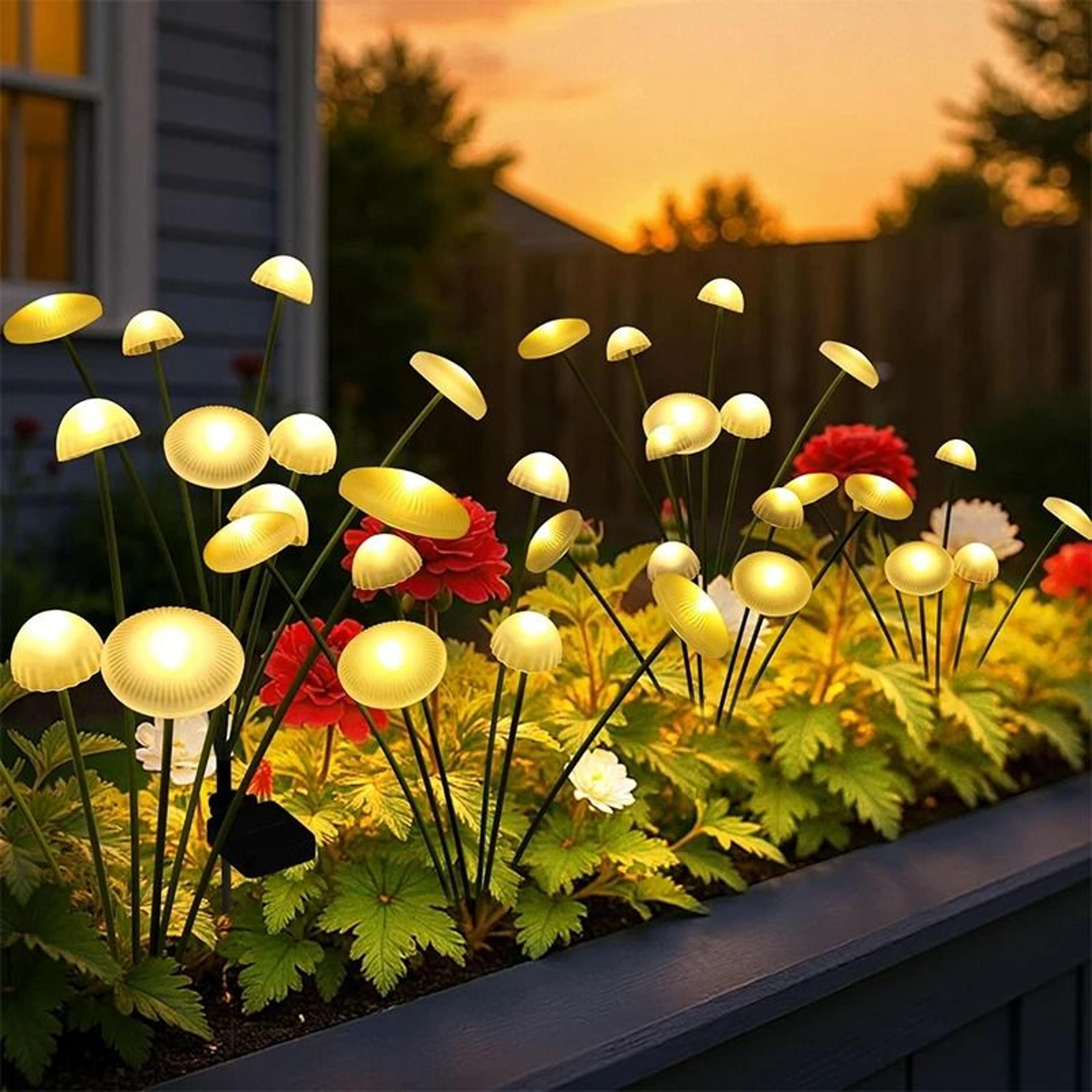 solar outdoor mushroom firefly lights waterproof swaying stakes for garden pathway