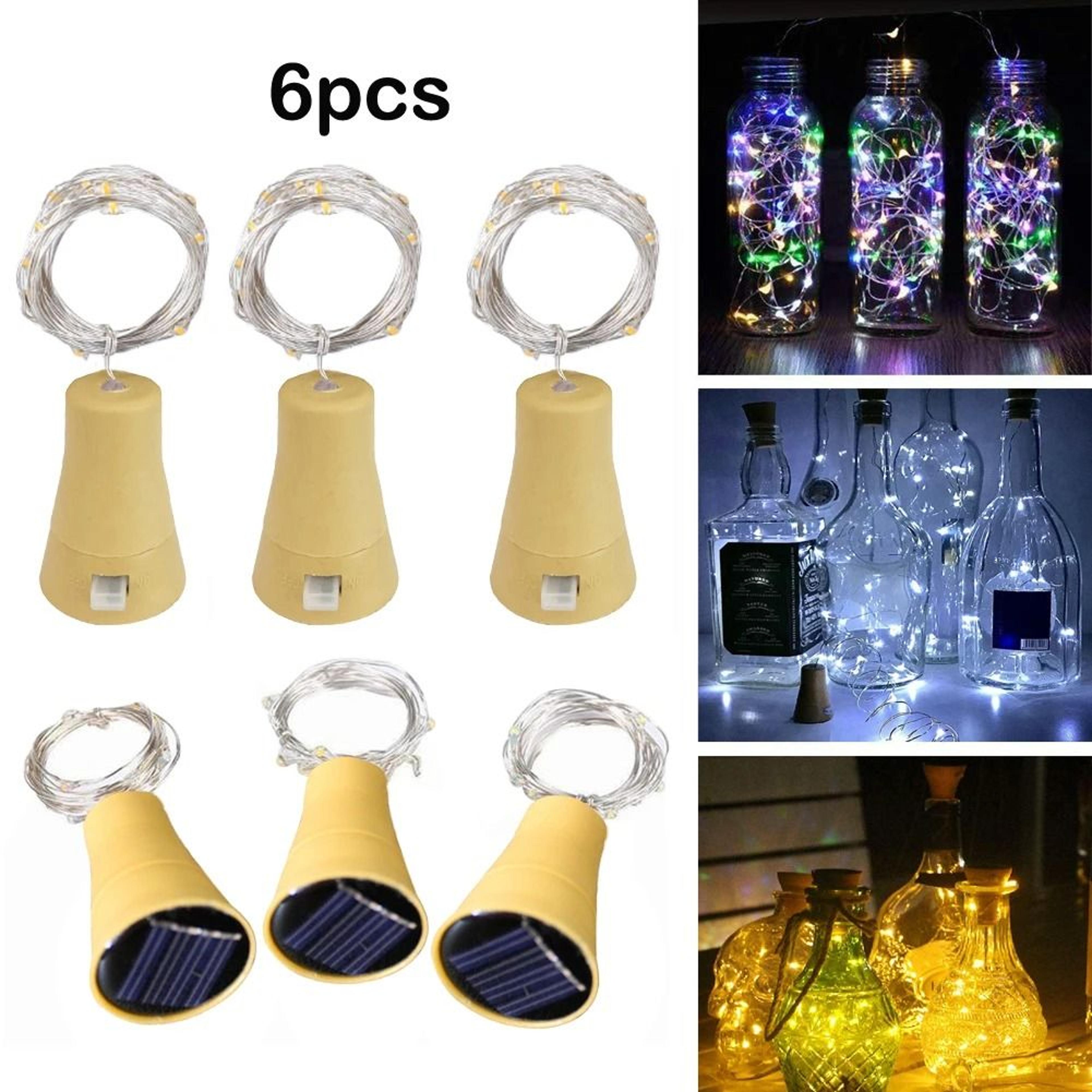 6 Pack Solar Wine Bottle Cork Lights 20 LED Waterproof Firefly String Lights 0