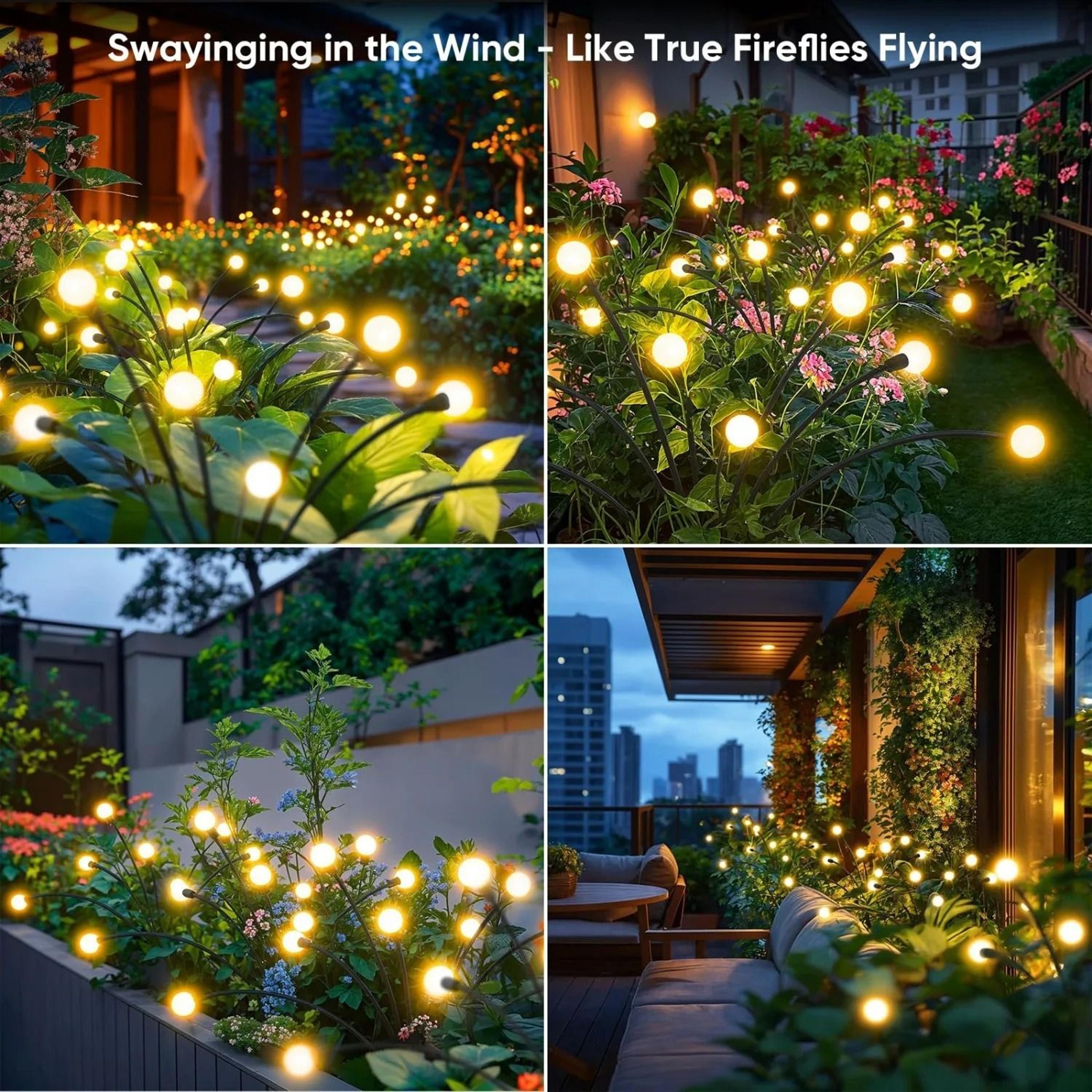 12 Pack Solar Firefly Lawn Lights 6810 LED Warm White  RGB Color Changing Garden Stakes 5