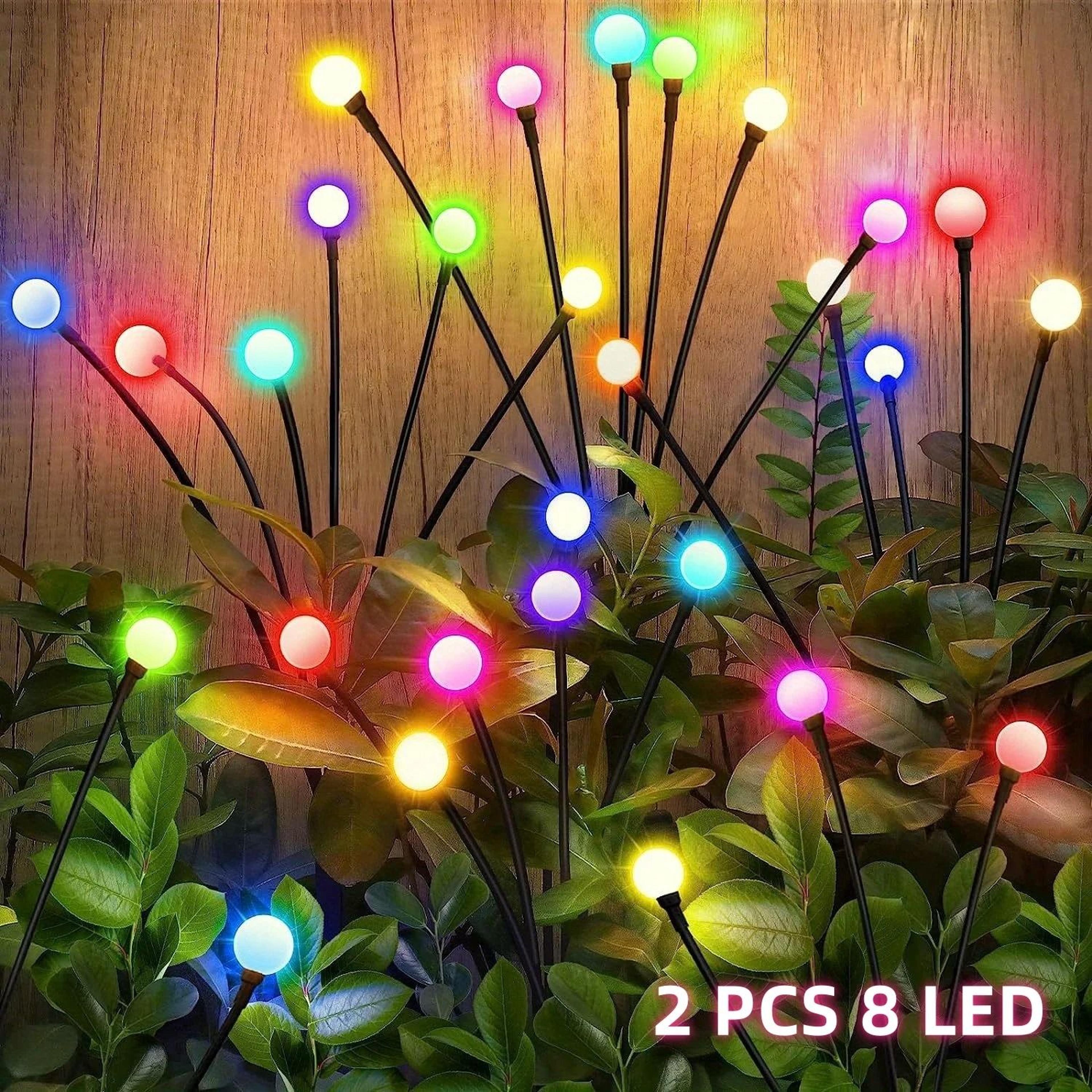 12 Pack Solar Firefly Lawn Lights 6810 LED Warm White  RGB Color Changing Garden Stakes 10