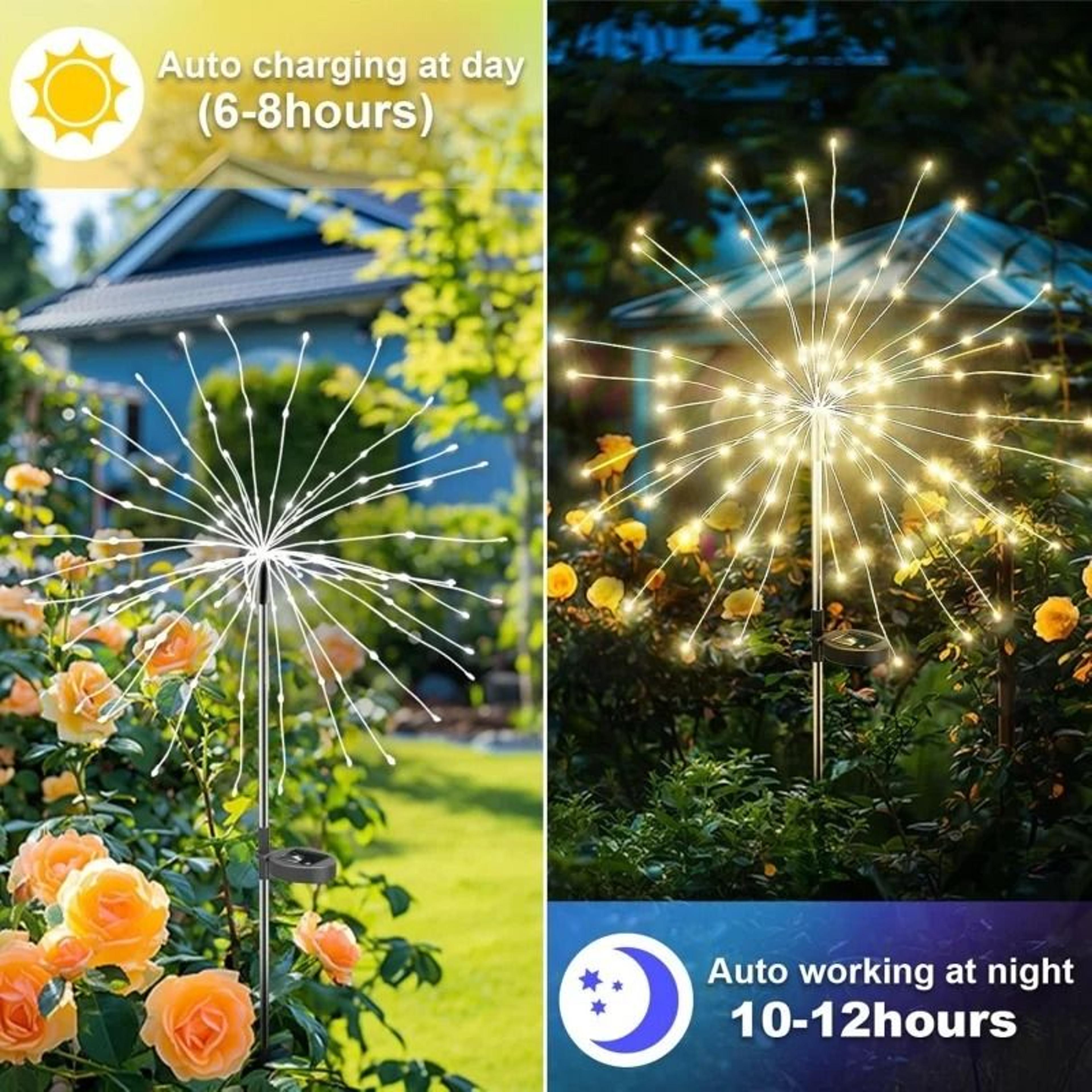 200 LED Solar Outdoor Decorative Firework Lights Copper Wire Waterproof DIY Garden Stakes 1