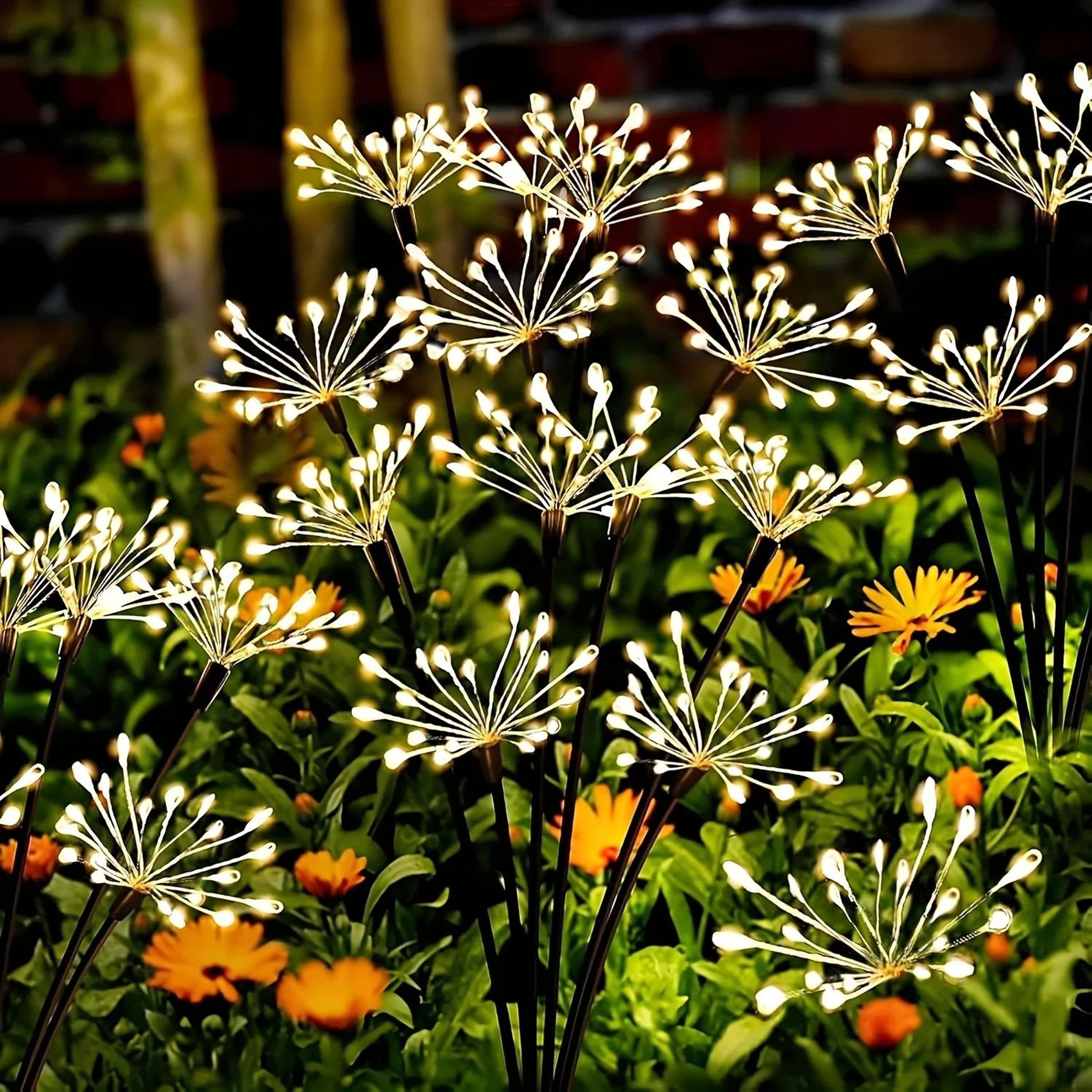 60 LED Solar Firework Lights Warm White Outdoor Waterproof Garden Garland Stakes 0