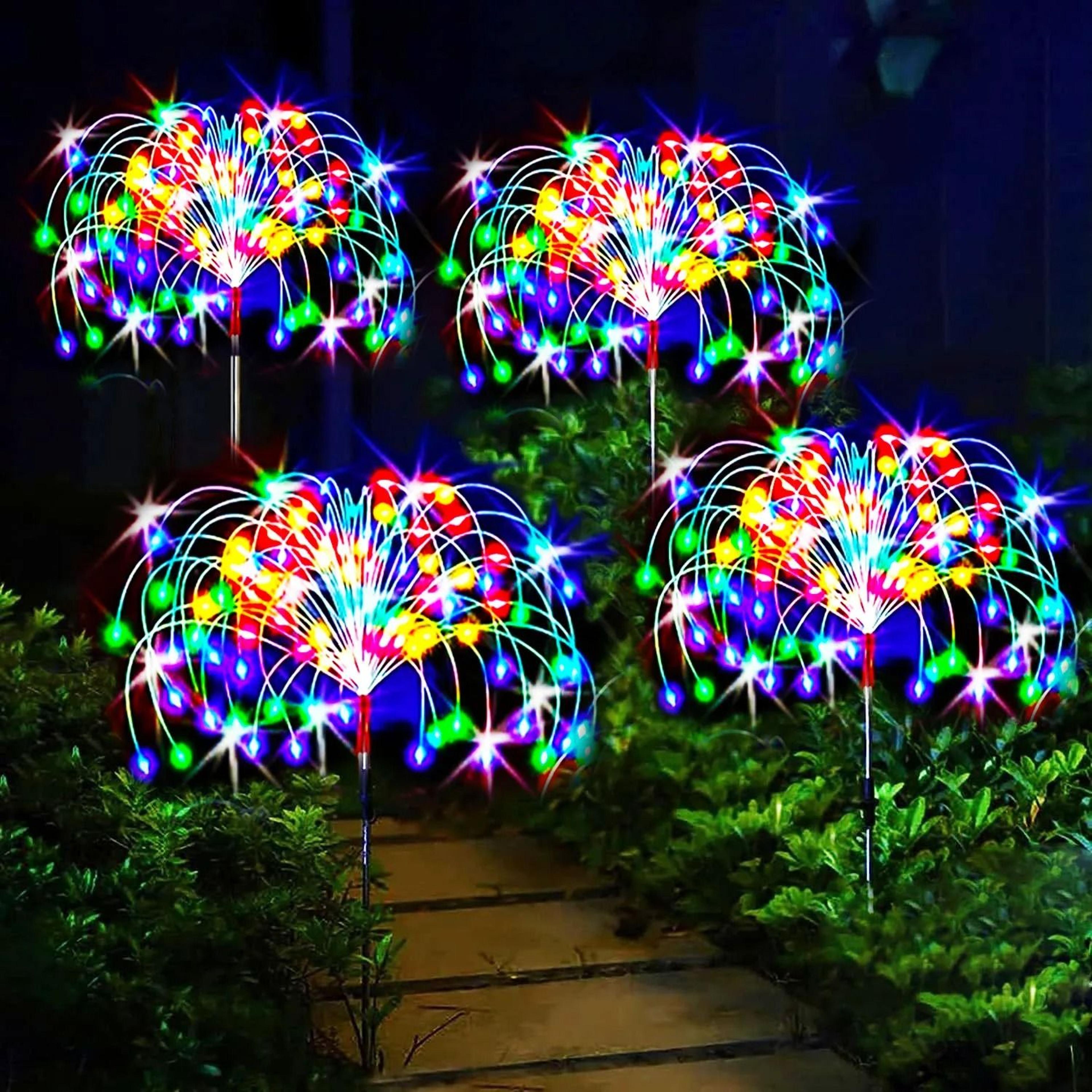 4 Pack Solar Outdoor 8Mode DIY Copper Wire Firework Lights Waterproof Garden Pathway Stakes 0