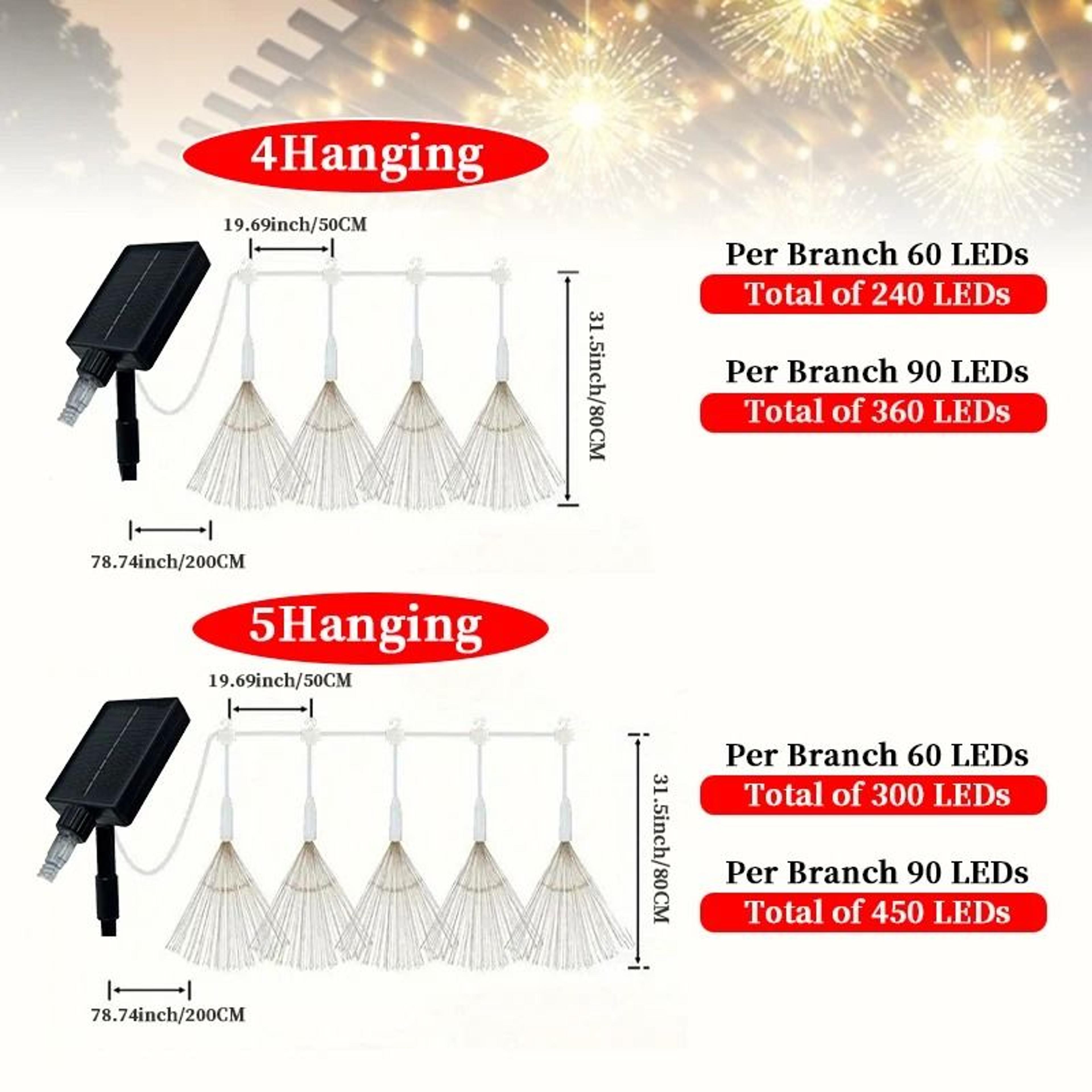 45 Pack Solar Outdoor Hanging Firework Eaves Lights Waterproof Starburst Garden Patio Decor 2