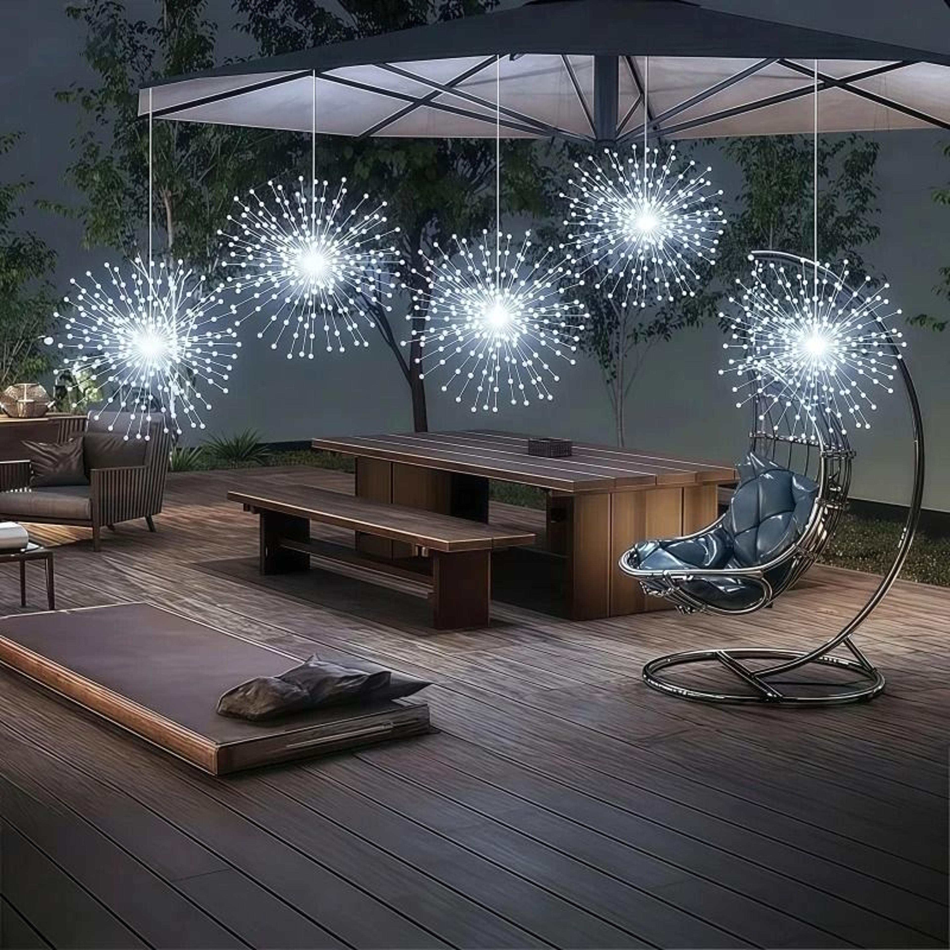 45 Pack Solar Outdoor Hanging Firework Eaves Lights Waterproof Starburst Garden Patio Decor 6