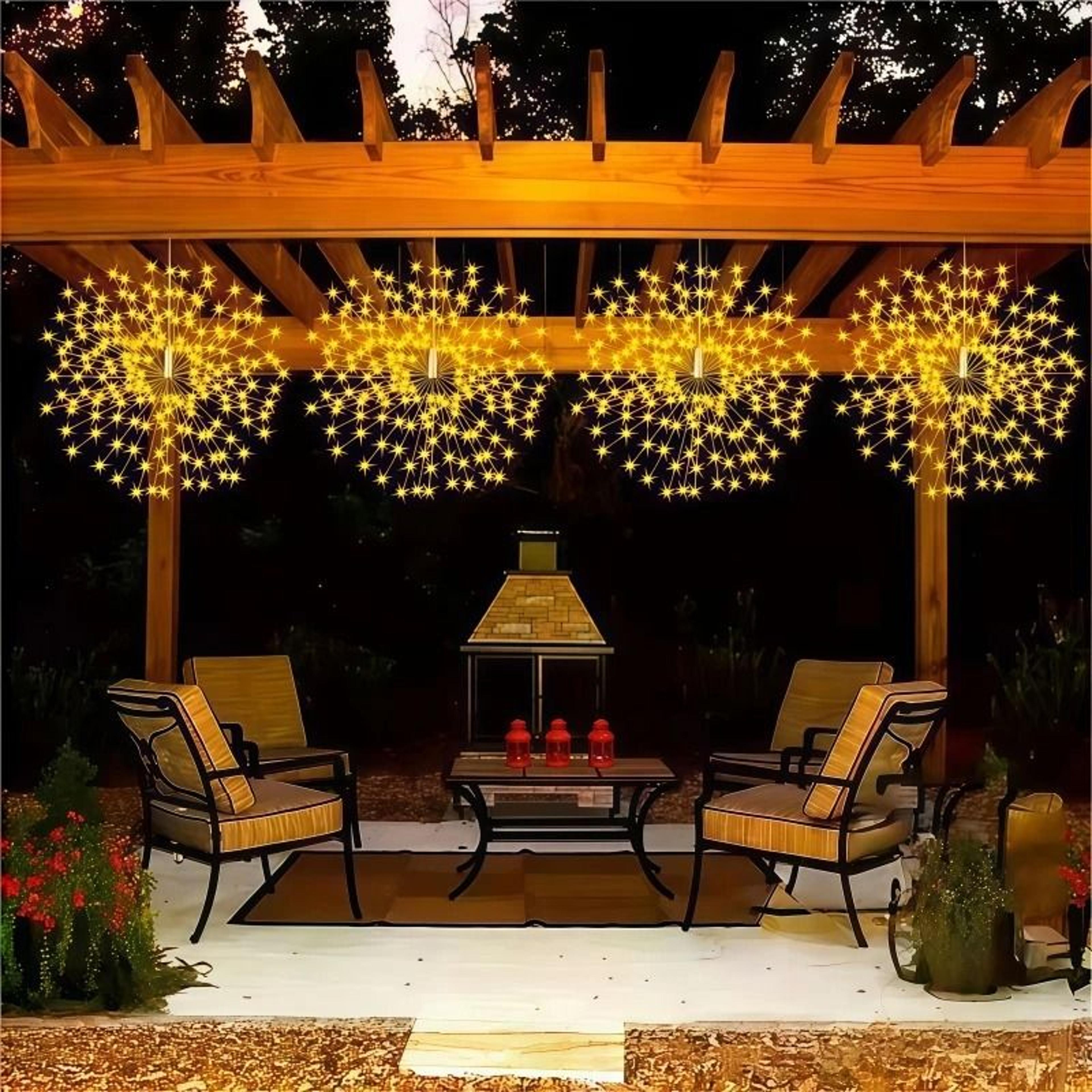 45 Pack Solar Outdoor Hanging Firework Eaves Lights Waterproof Starburst Garden Patio Decor 4