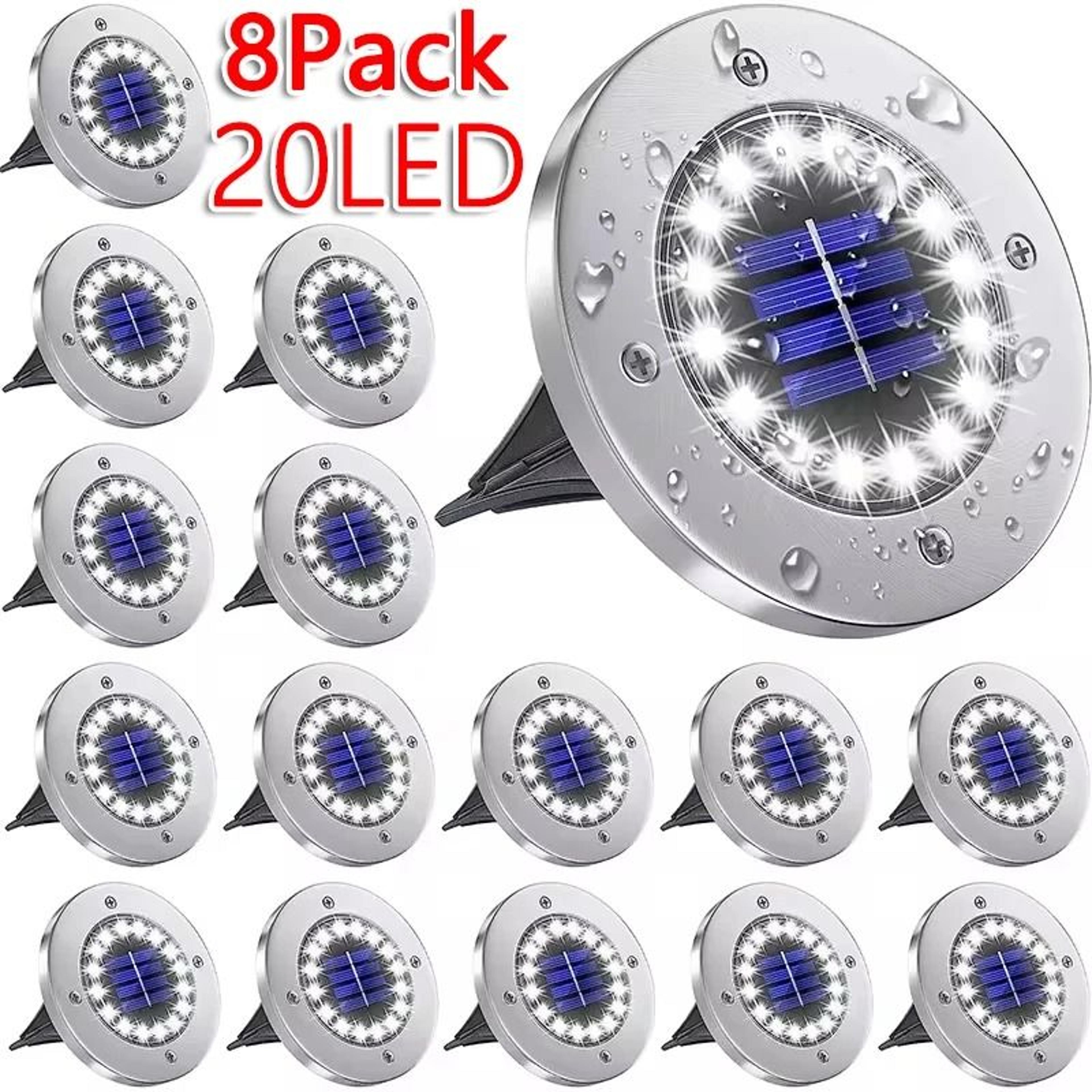 1/4/8 pack solar outdoor underground disk lights 8/20 led waterproof in-ground ground landscape stakes