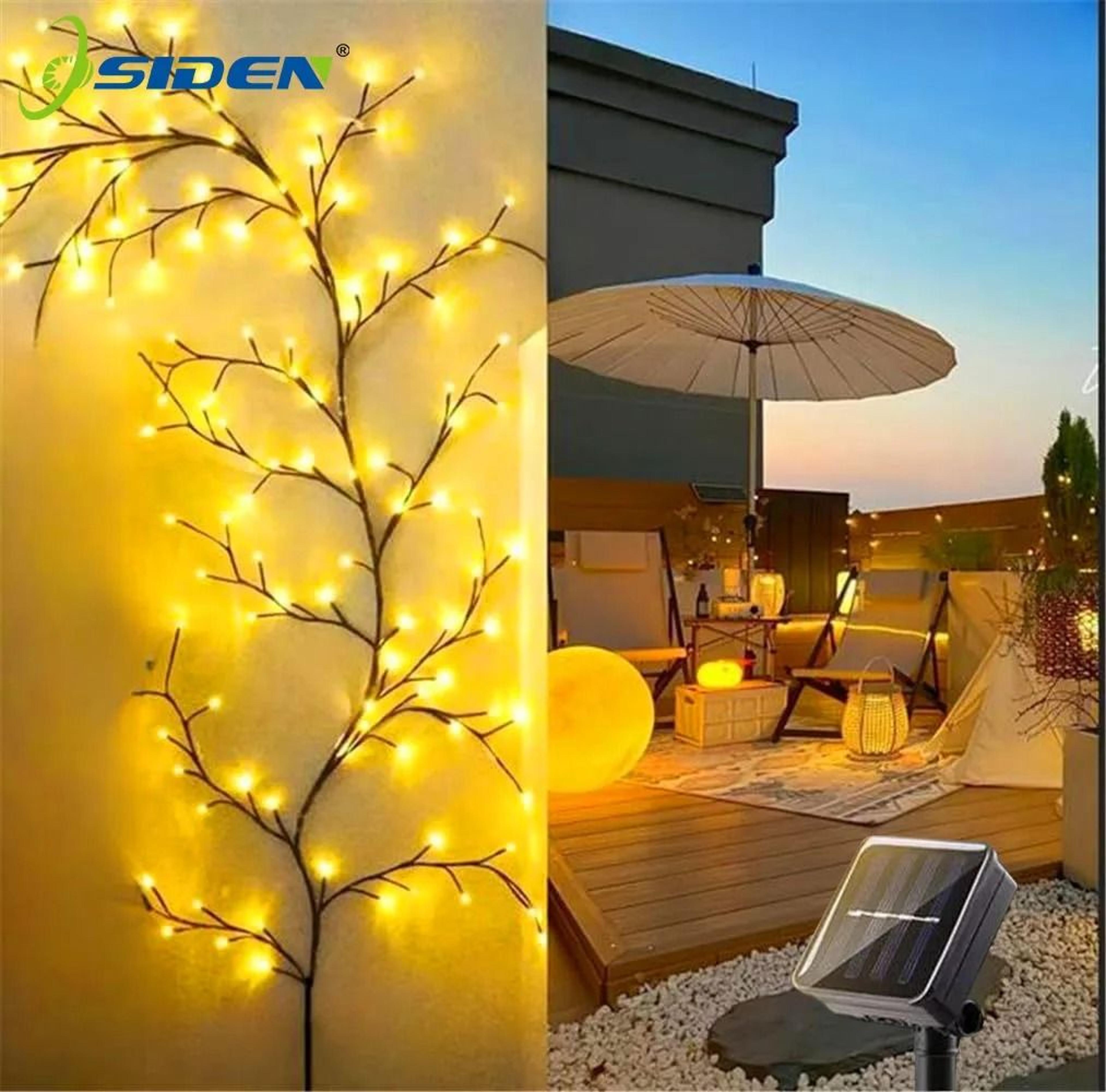 96 led outdoor solar willow vine fairy lights ip65 waterproof 8 modes branch string lights for wall garden balcony