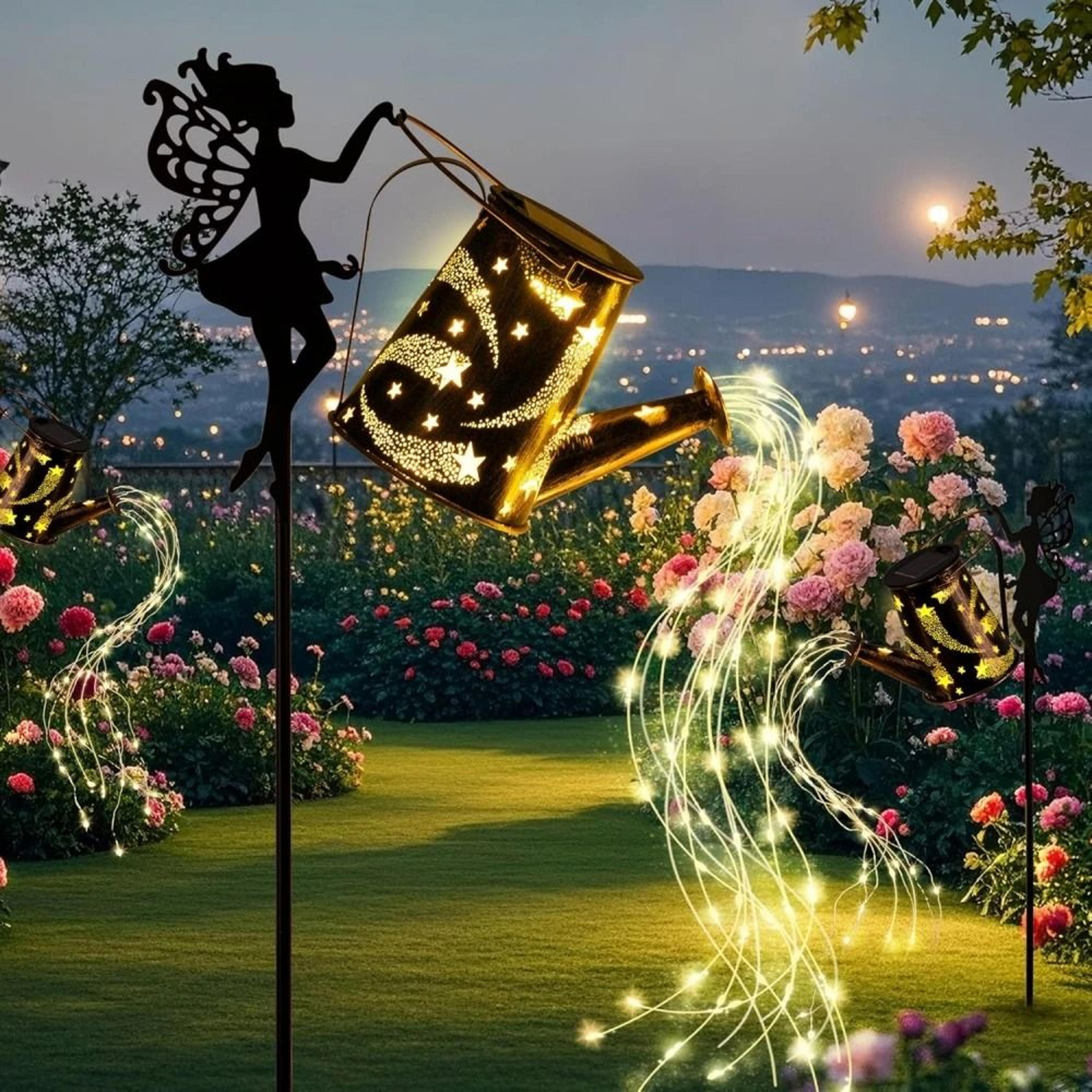outdoor solar watering can light waterproof metal hanging lantern fairy light for garden patio yard decor