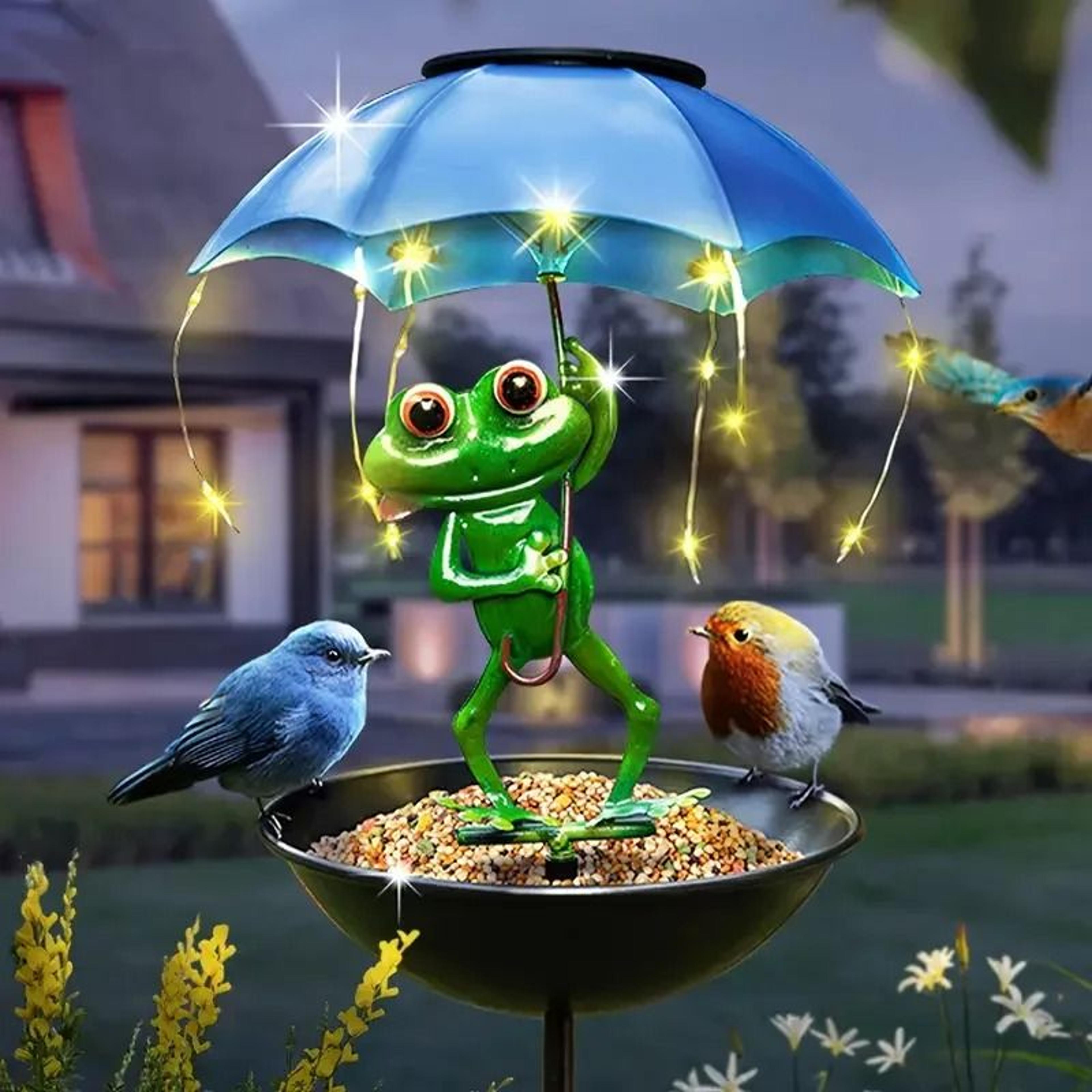 solar powered frog statue outdoor hummingbird bird feeder street light for garden yard lawn pathway decor