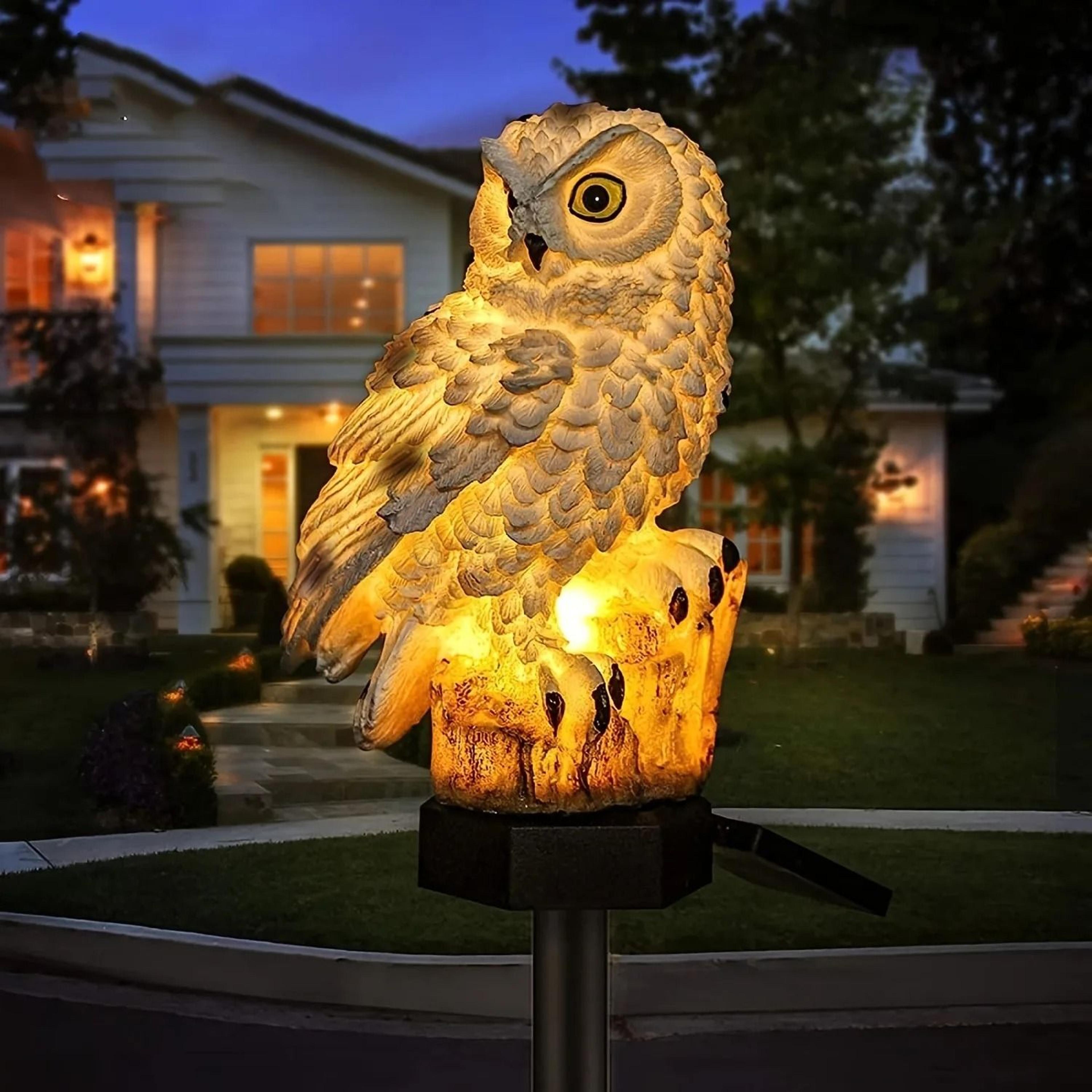 solar powered led owl garden stake light realistic outdoor landscape lamp with automatic switch