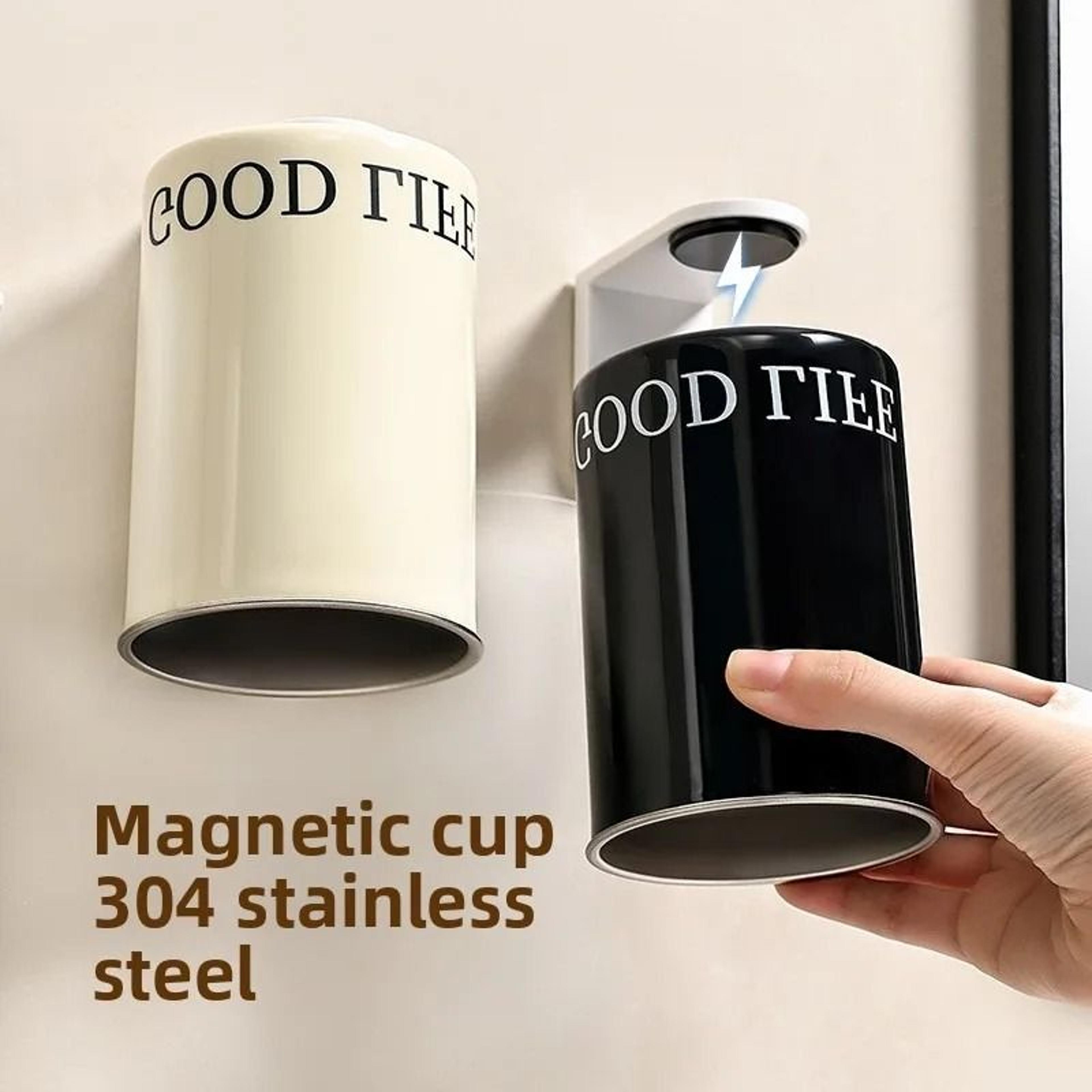 magnetic mouthwash cup wall mounted 304 stainless steel toothbrush tumbler non-perforated bathroom jar