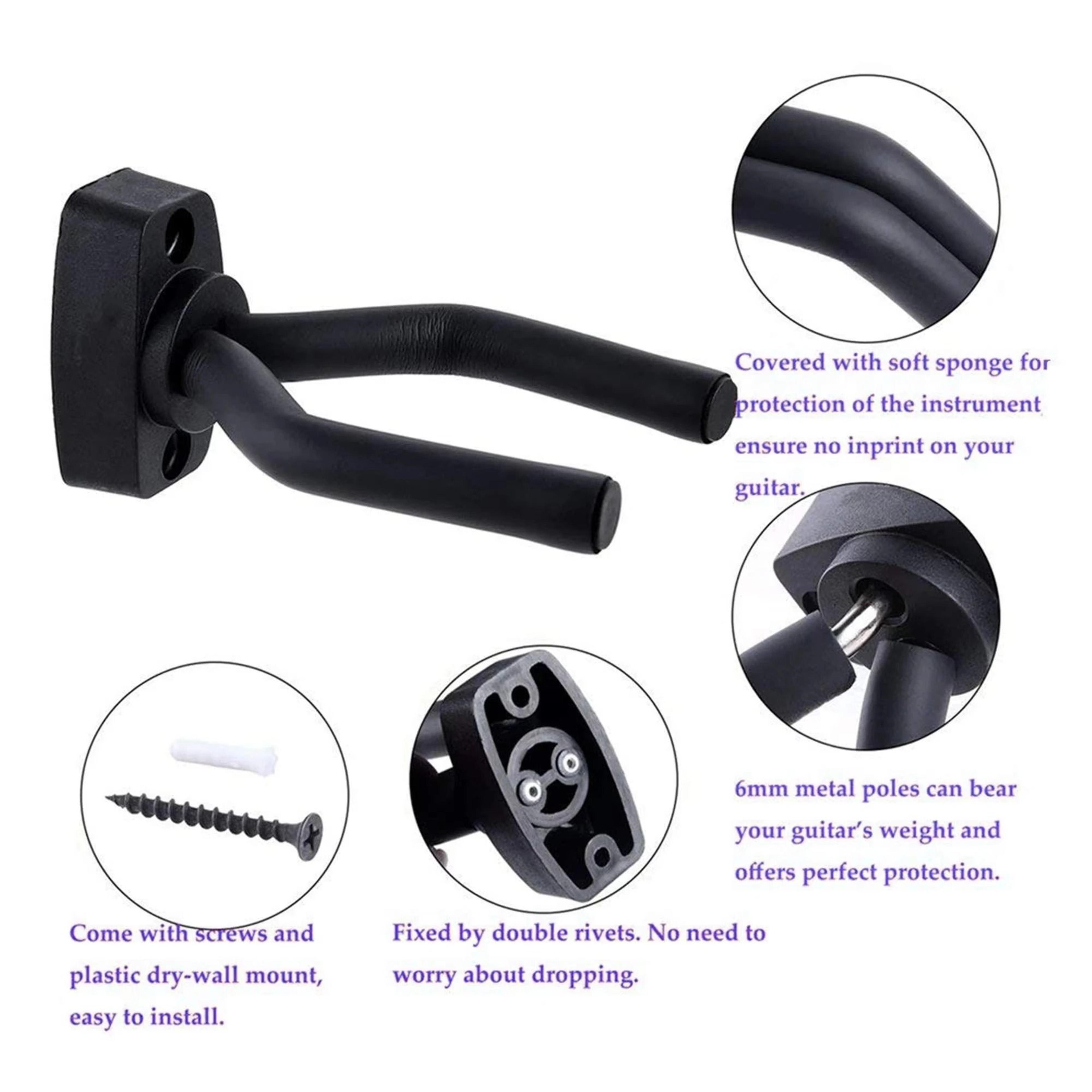 Wall Mount Guitar Hangers 1 To 10 Pack Black Hook Display Holder For Bass Ukulele Banjo Mandolin 2