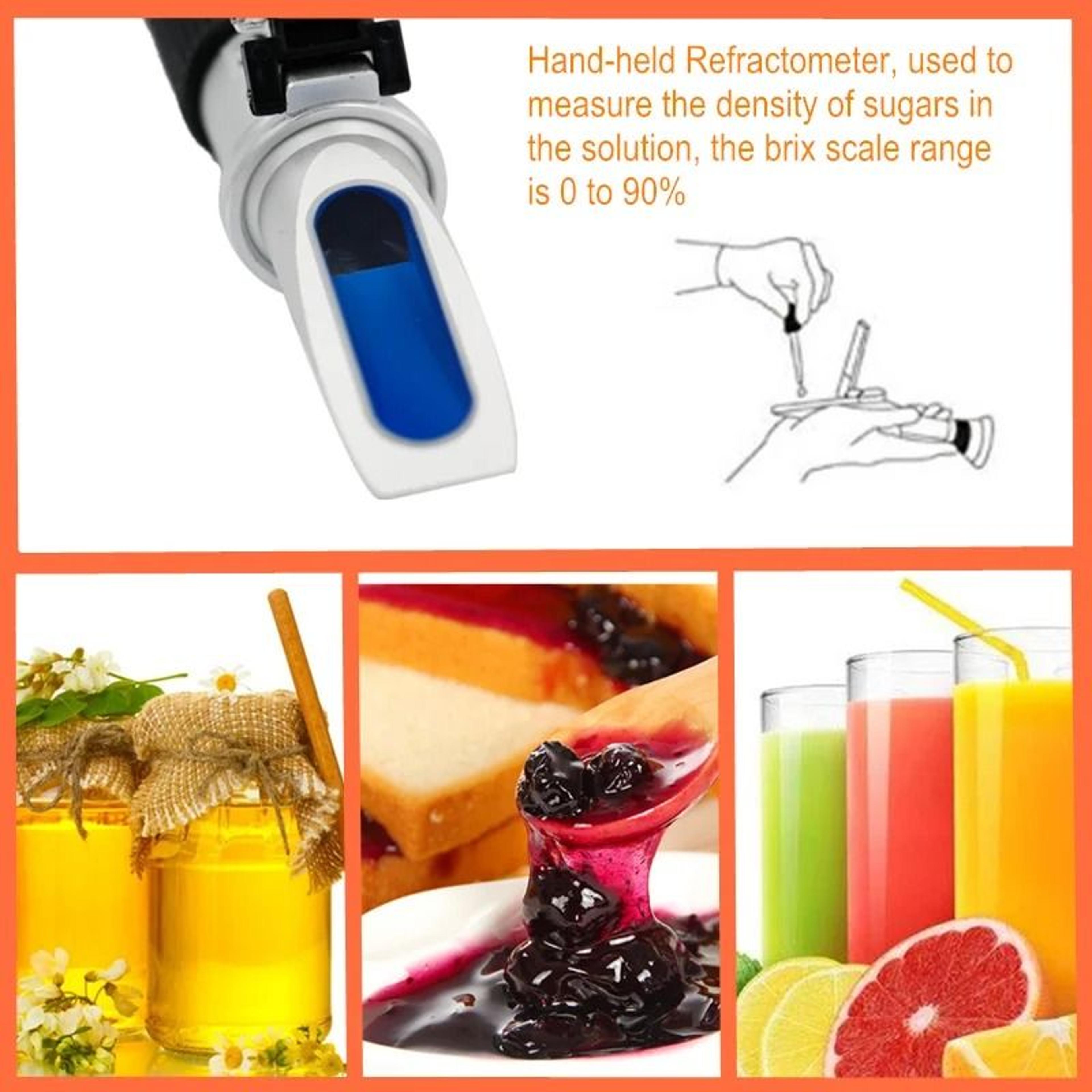 Handheld 090 Sugar Brix Refractometer With ATC For Fruit Juice Jam Honey  Liquid Testing 1