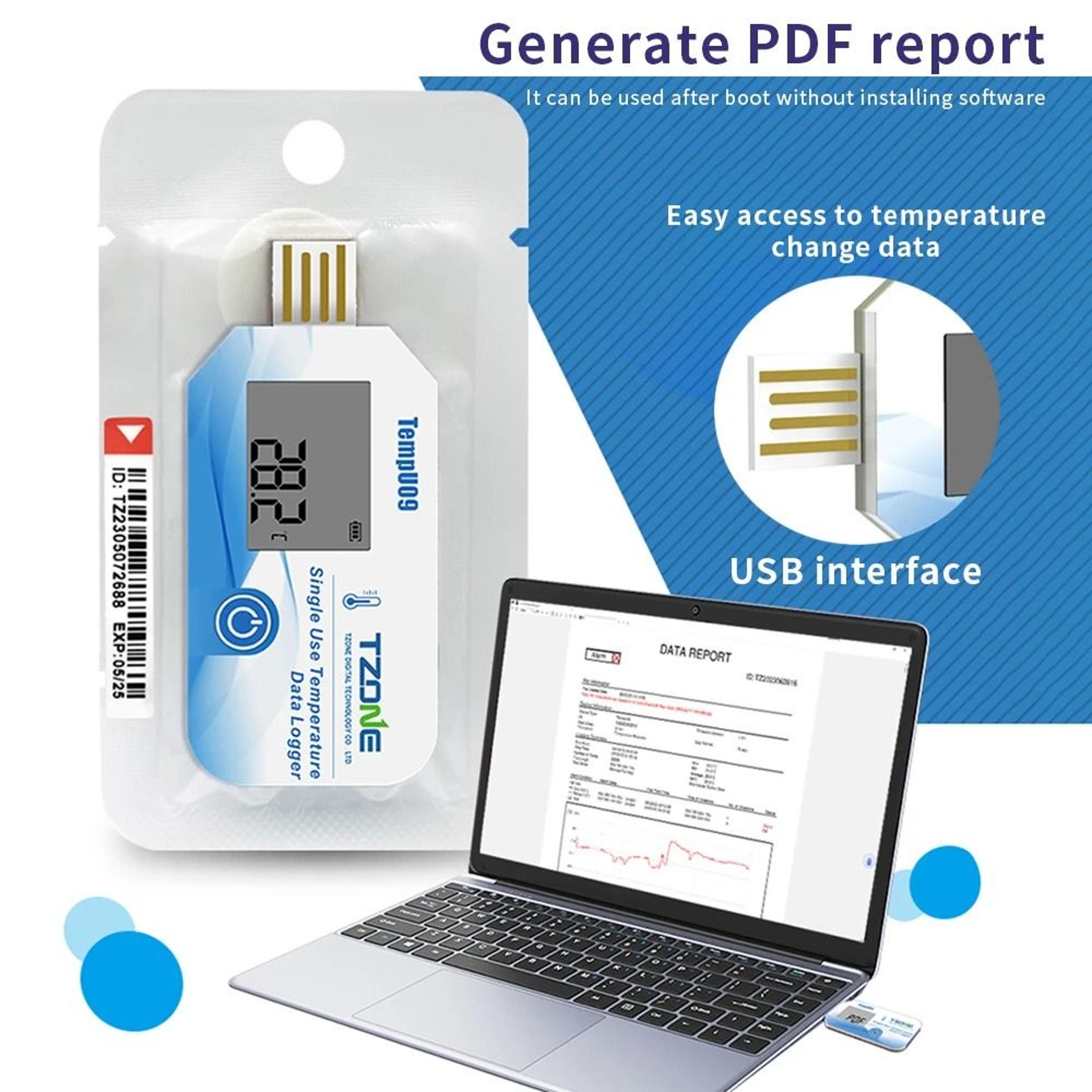 Digital USB Temperature  Humidity Data Logger HighPrecision PDF Storage Transport Recorder 1