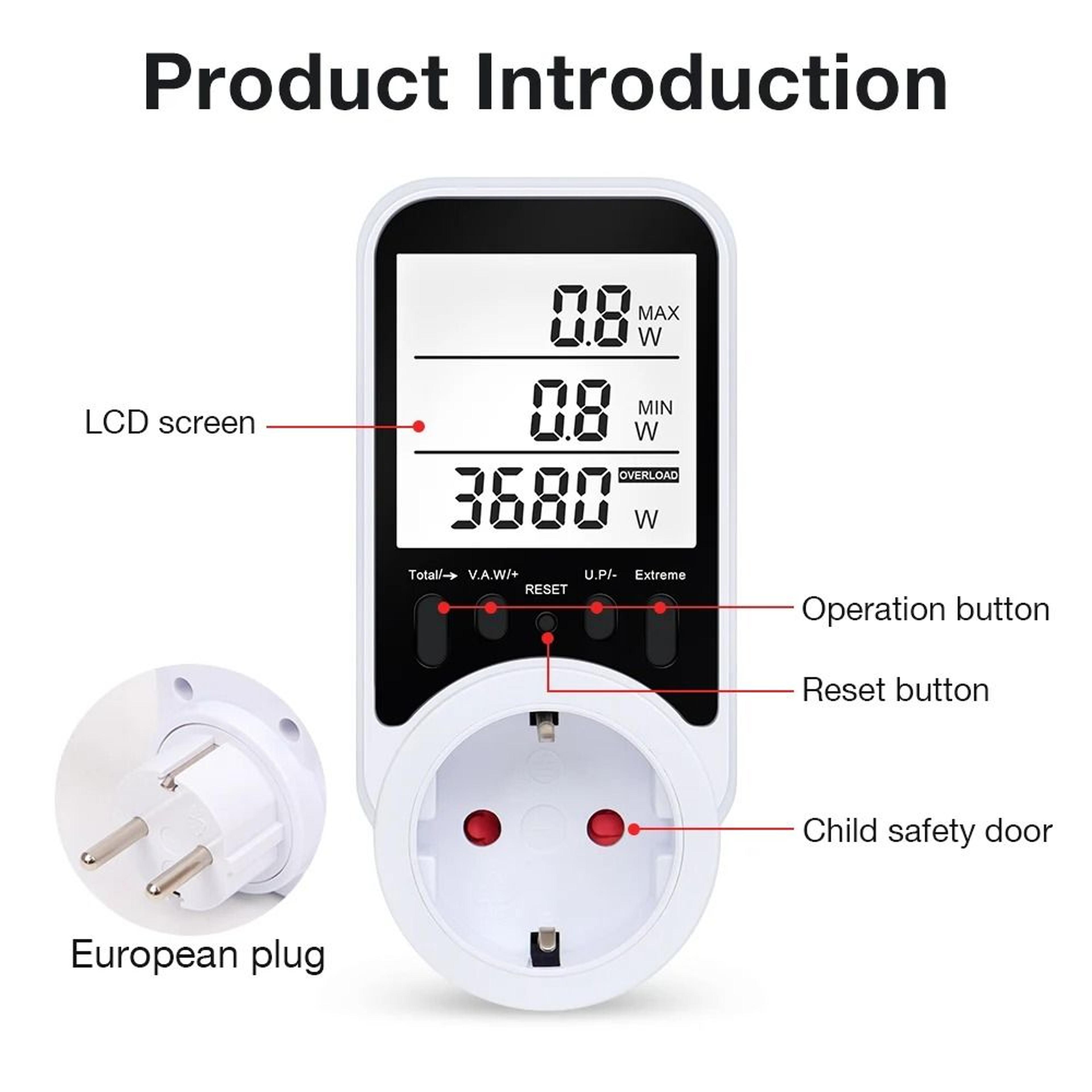 Digital LCD Energy Meter Wattmeter Power Consumption Analyzer Outlet 4