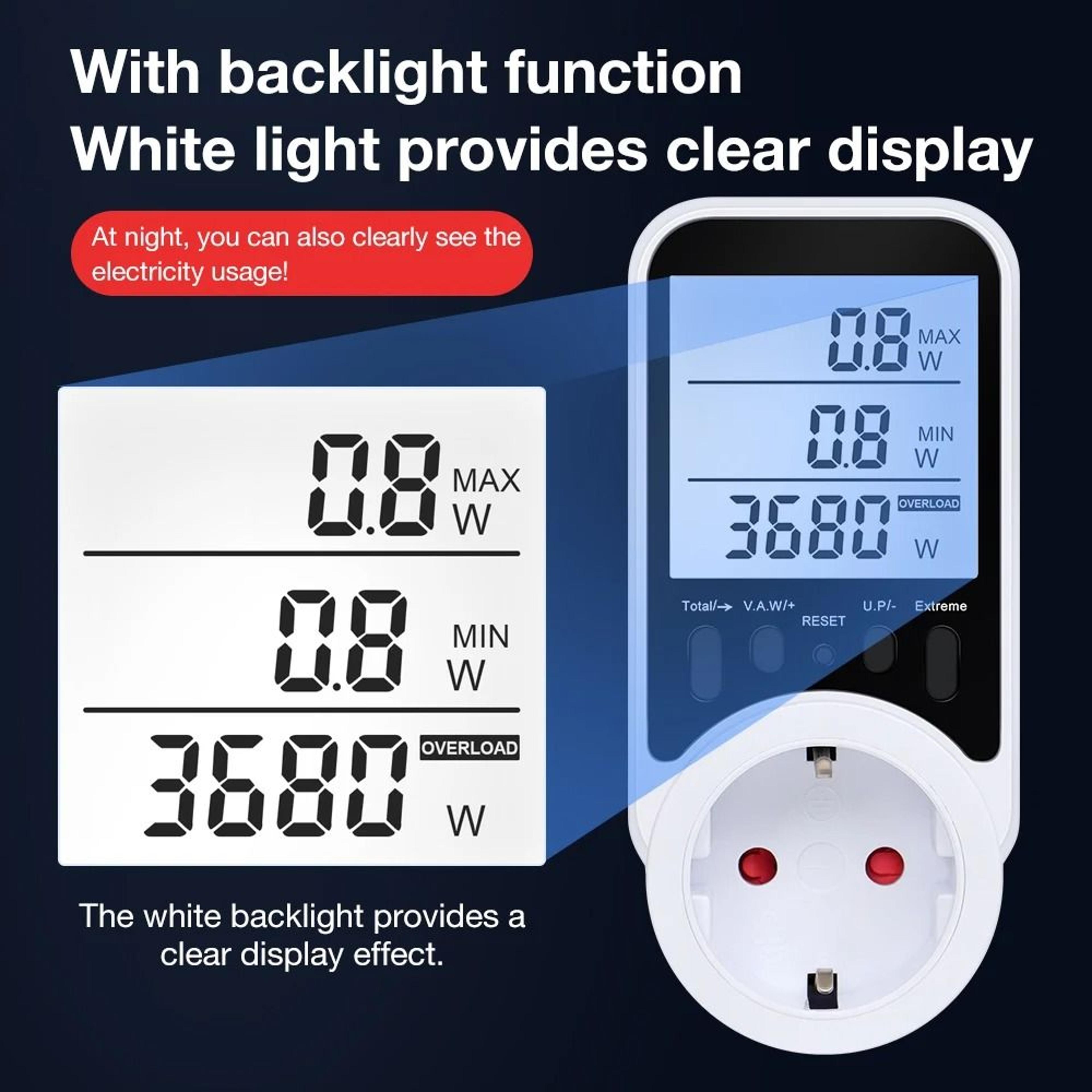 Digital LCD Energy Meter Wattmeter Power Consumption Analyzer Outlet 3