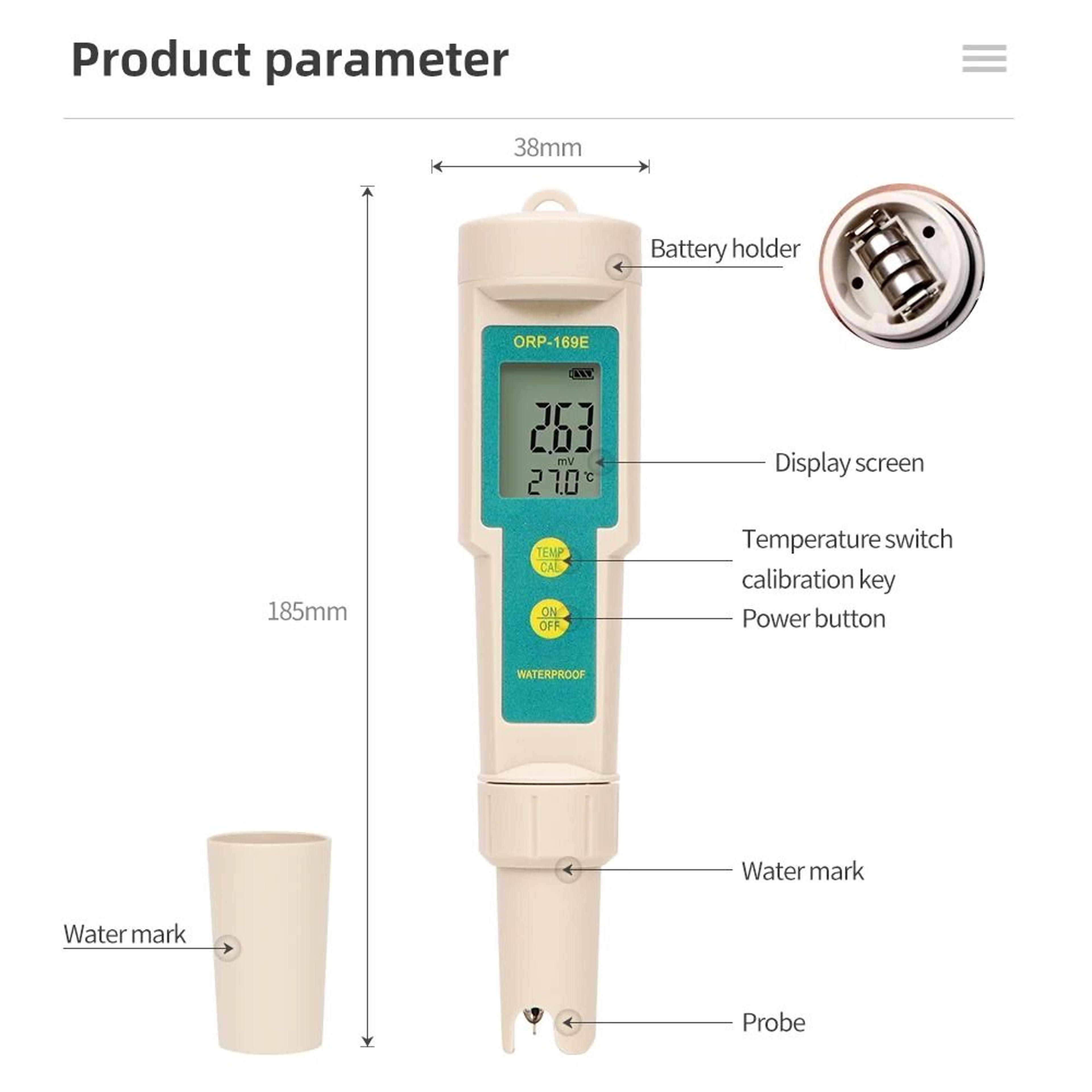 ORP169E Waterproof ORP Meter Oxidation Reduction Potential Tester Pen For Pools  Aquariums 5