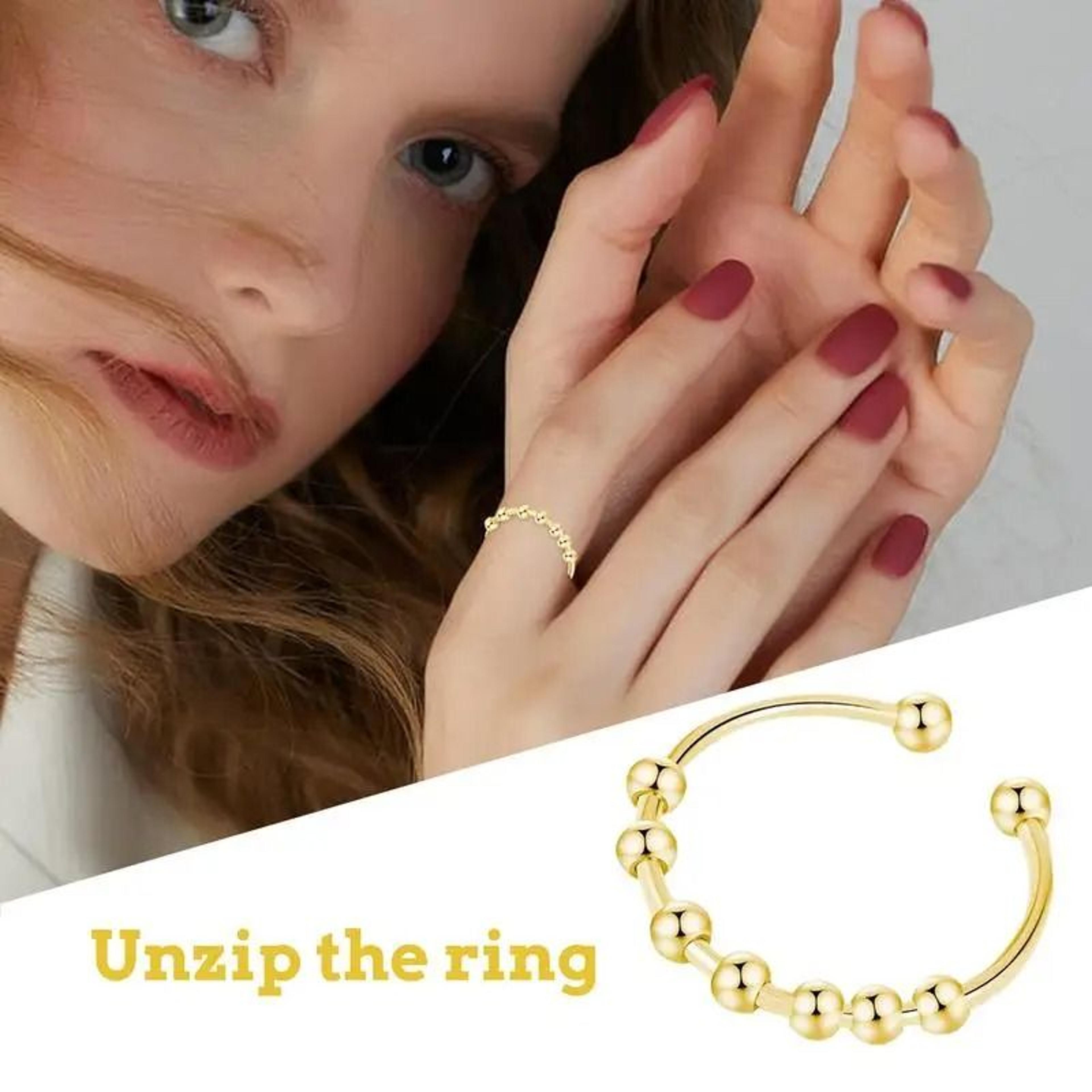 rotatable bead stainless steel adjustable open spinner ring for women & stress relief