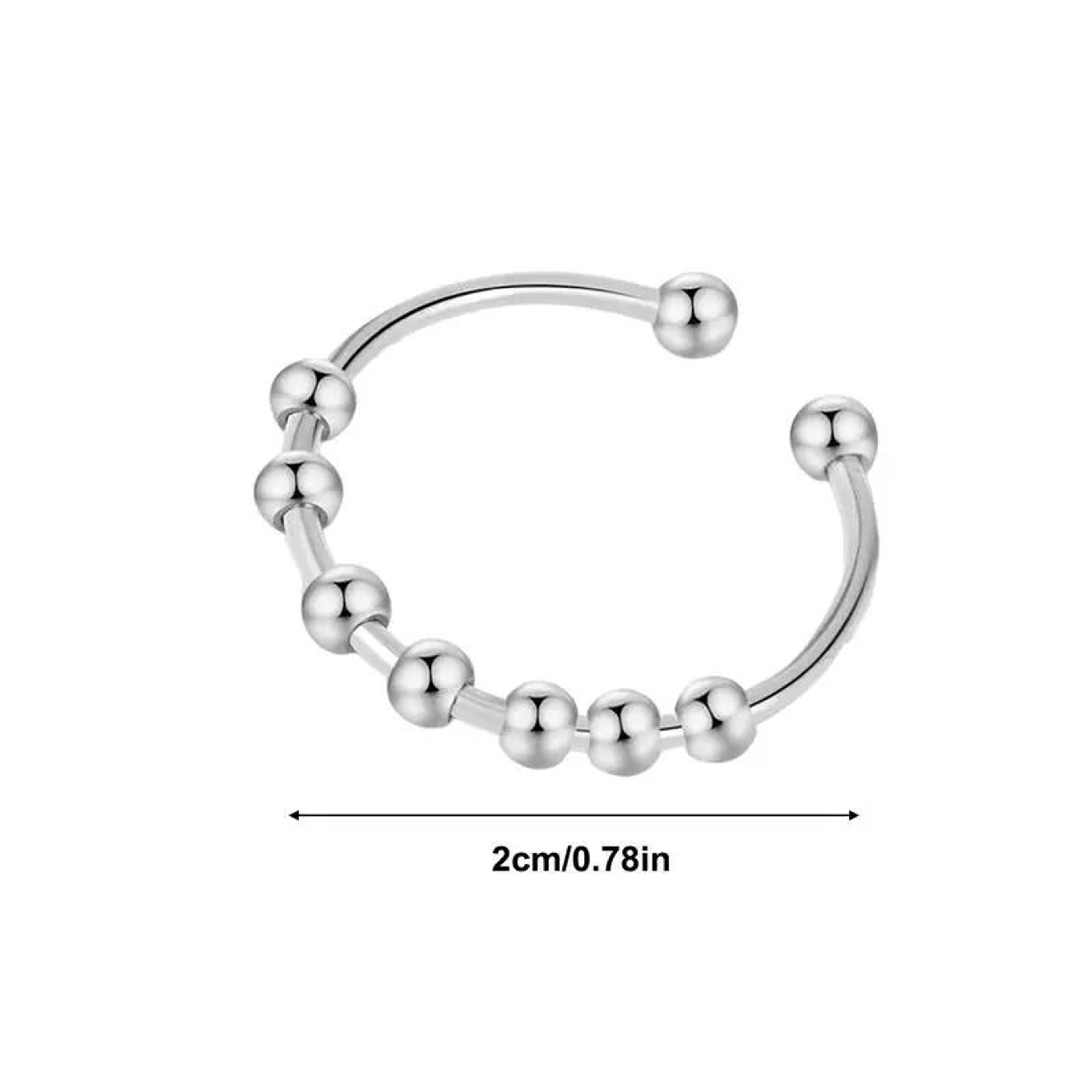 Rotatable Bead Stainless Steel Adjustable Open Spinner Ring For Women  Stress Relief 4