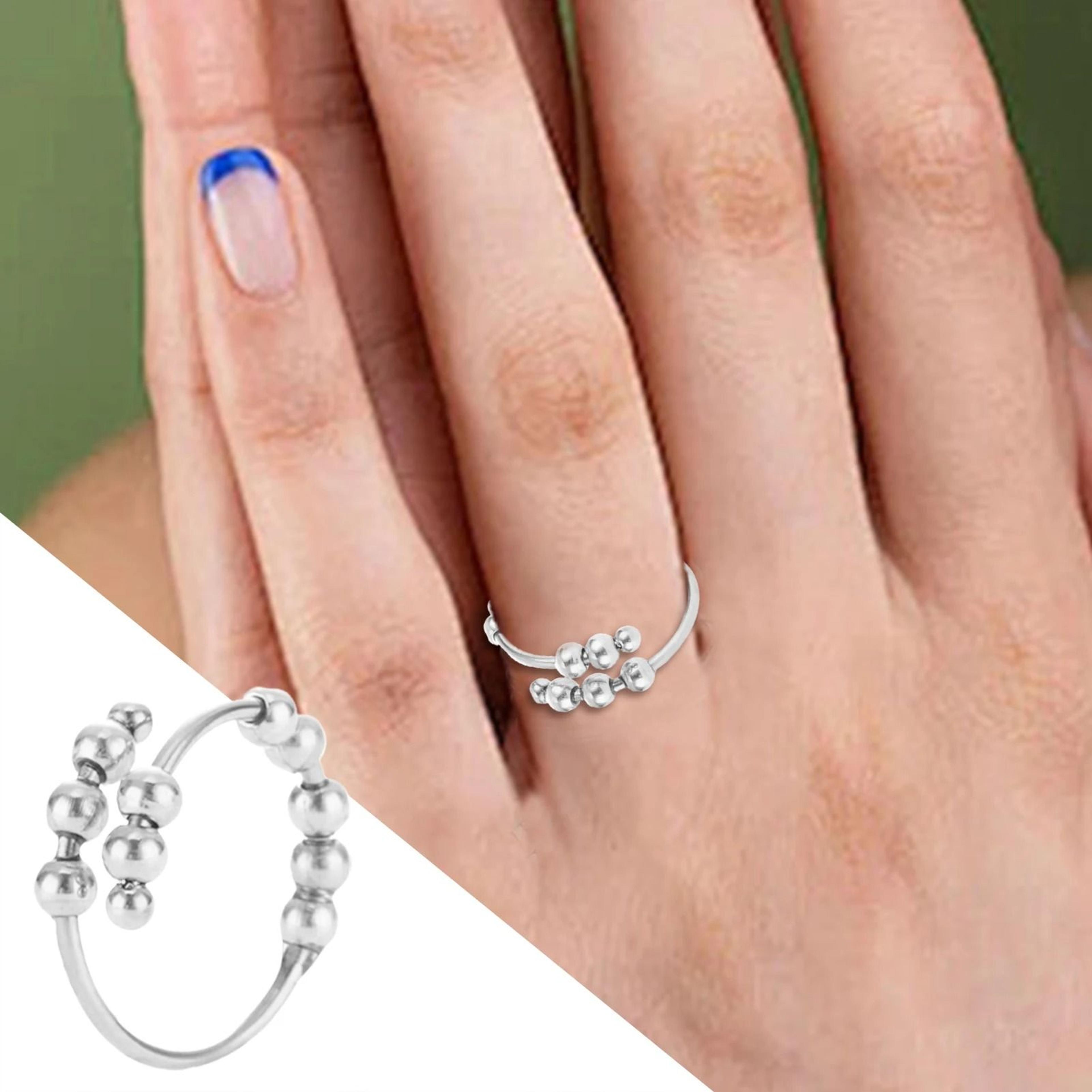 Rotatable Bead Stainless Steel Adjustable Open Spinner Ring For Women  Stress Relief 1