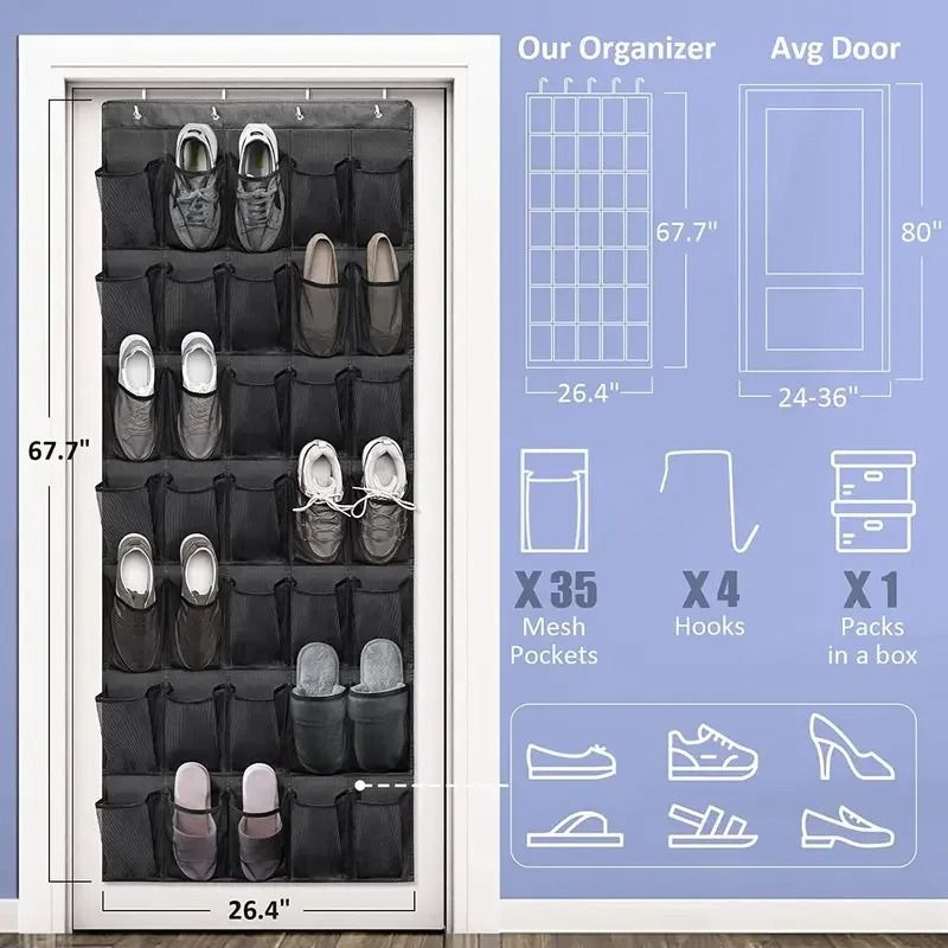 35 Grid Over The Door Shoe Organizer Storage Hanging Bag With Large Mesh Pockets  4 Steel Hooks 5