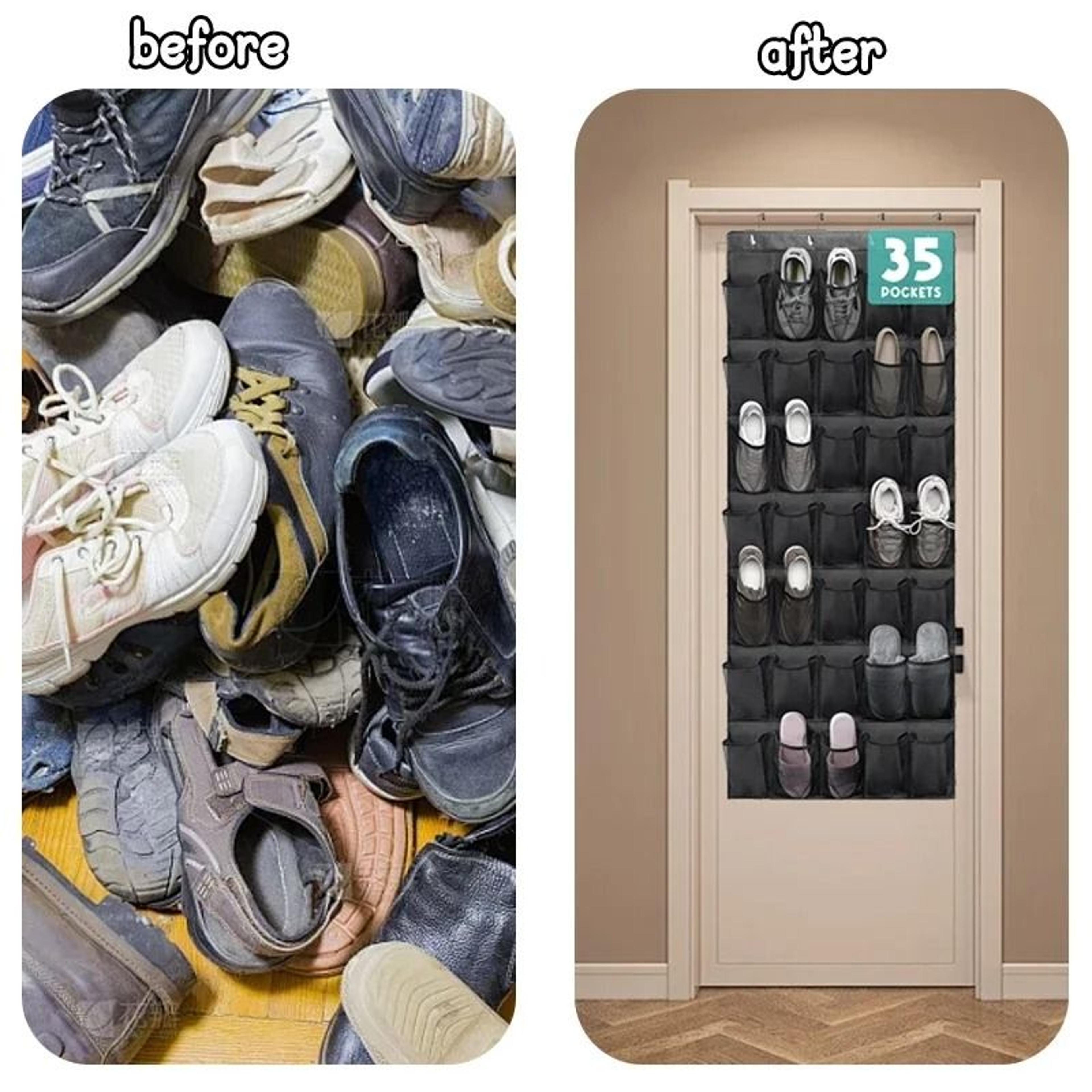 35 Grid Over The Door Shoe Organizer Storage Hanging Bag With Large Mesh Pockets  4 Steel Hooks 3