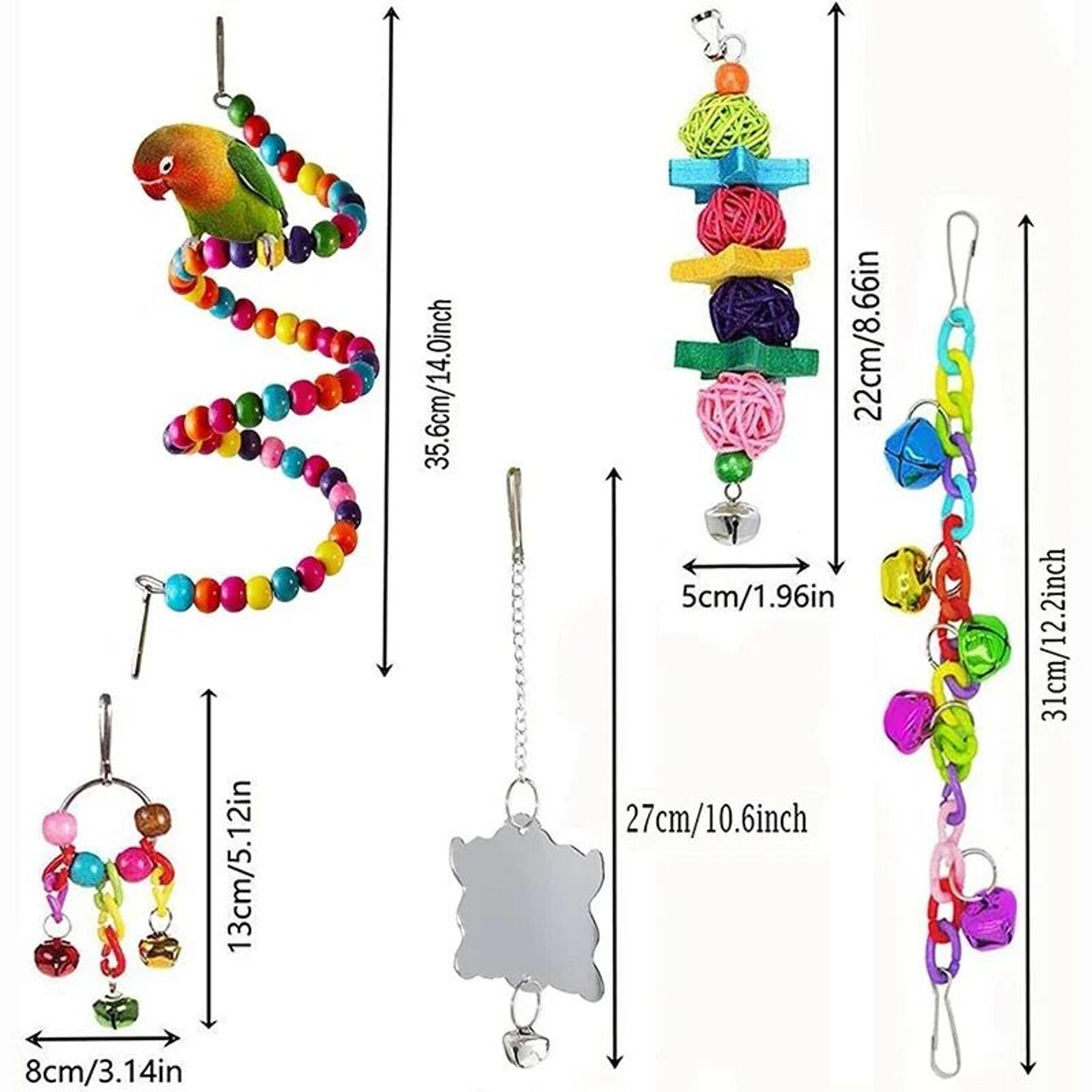 7Piece Wooden Parrot Toys Set With Hanging Bird Cage Accessories Swing Suspension Bridge  Bells 4