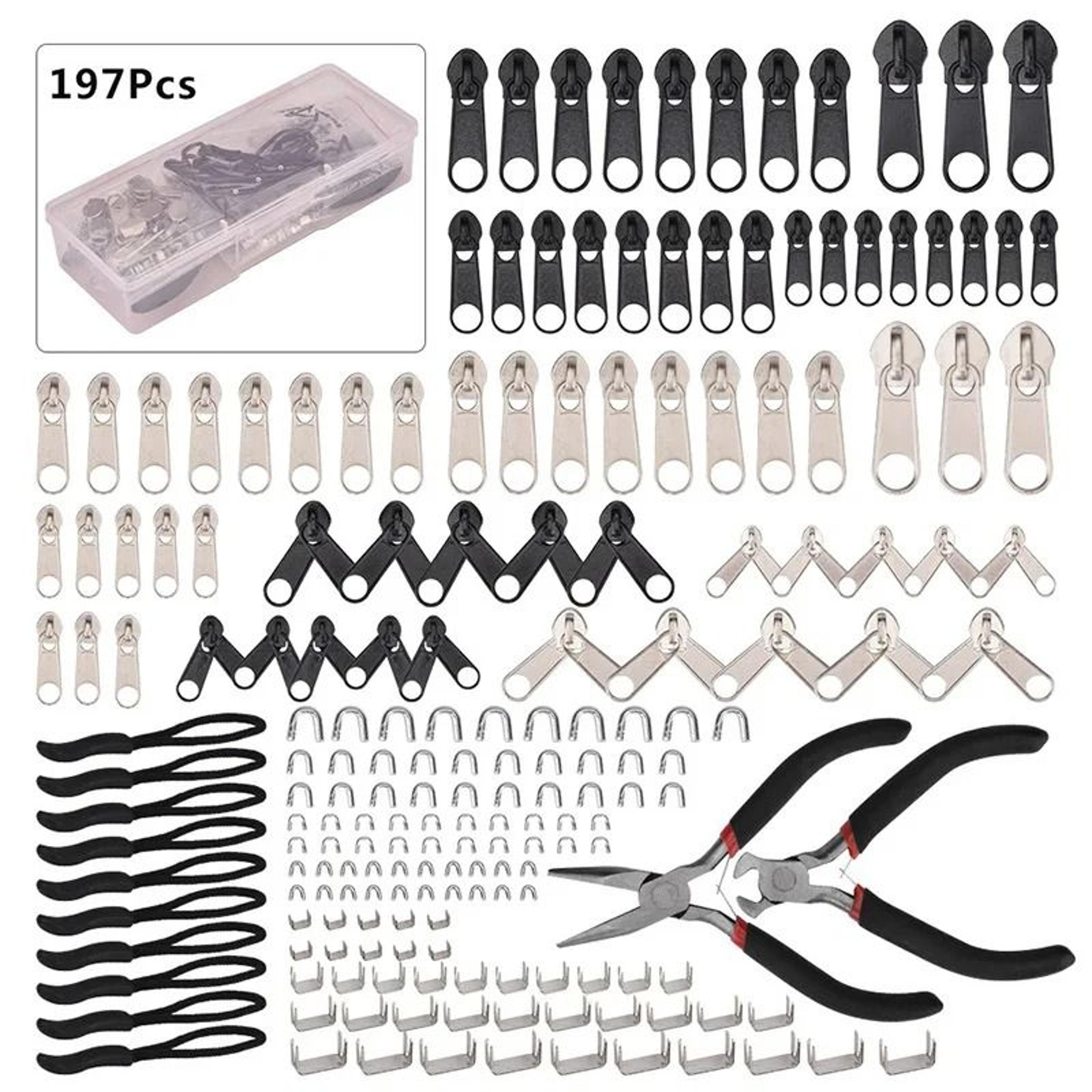 197Piece Zipper Repair Kit With Replacement Pullers Stops  HeavyDuty Install Pliers Tool 0