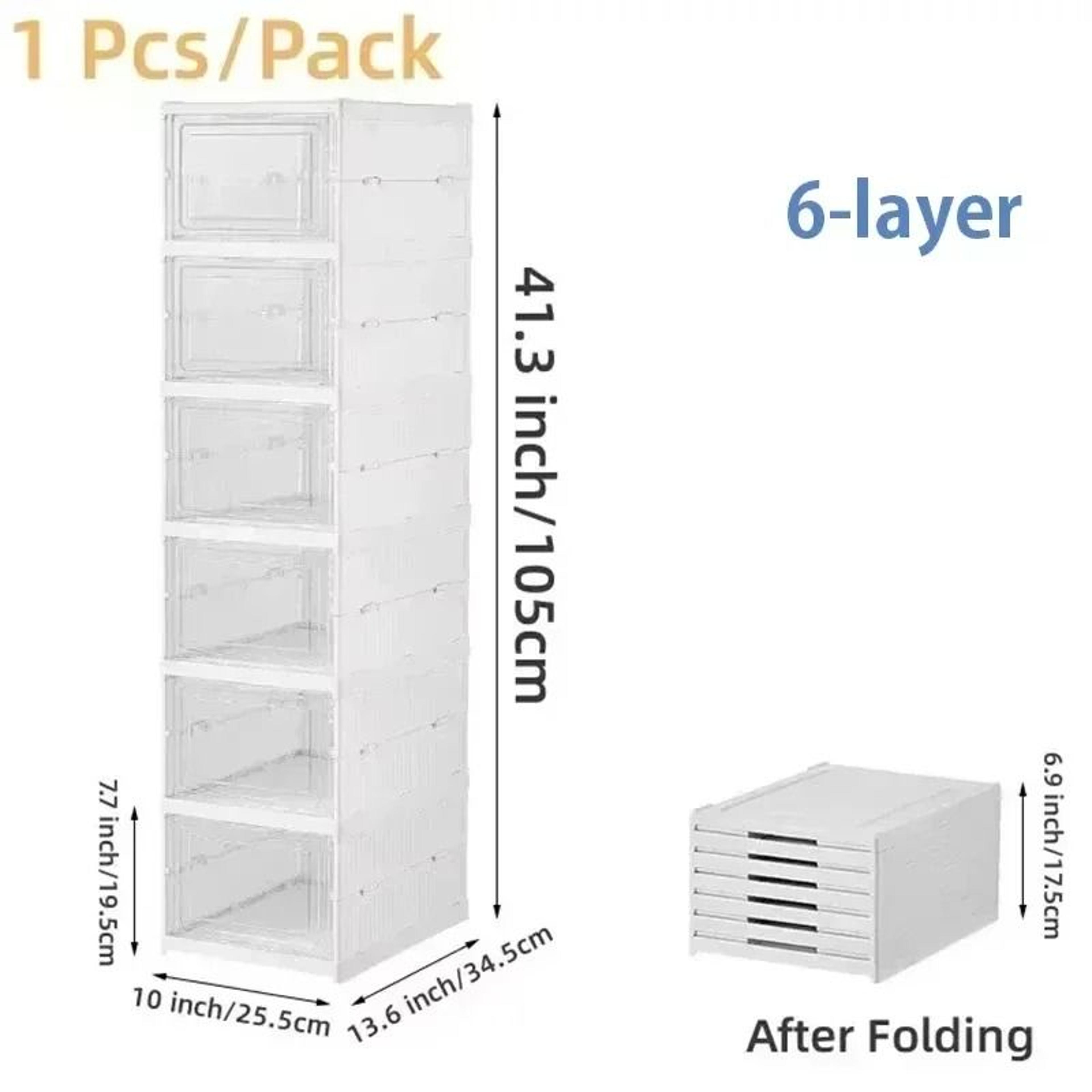 Dustproof 6Layer Foldable Shoe Box Stackable Transparent Plastic Sneaker Organizer Cabinet 8