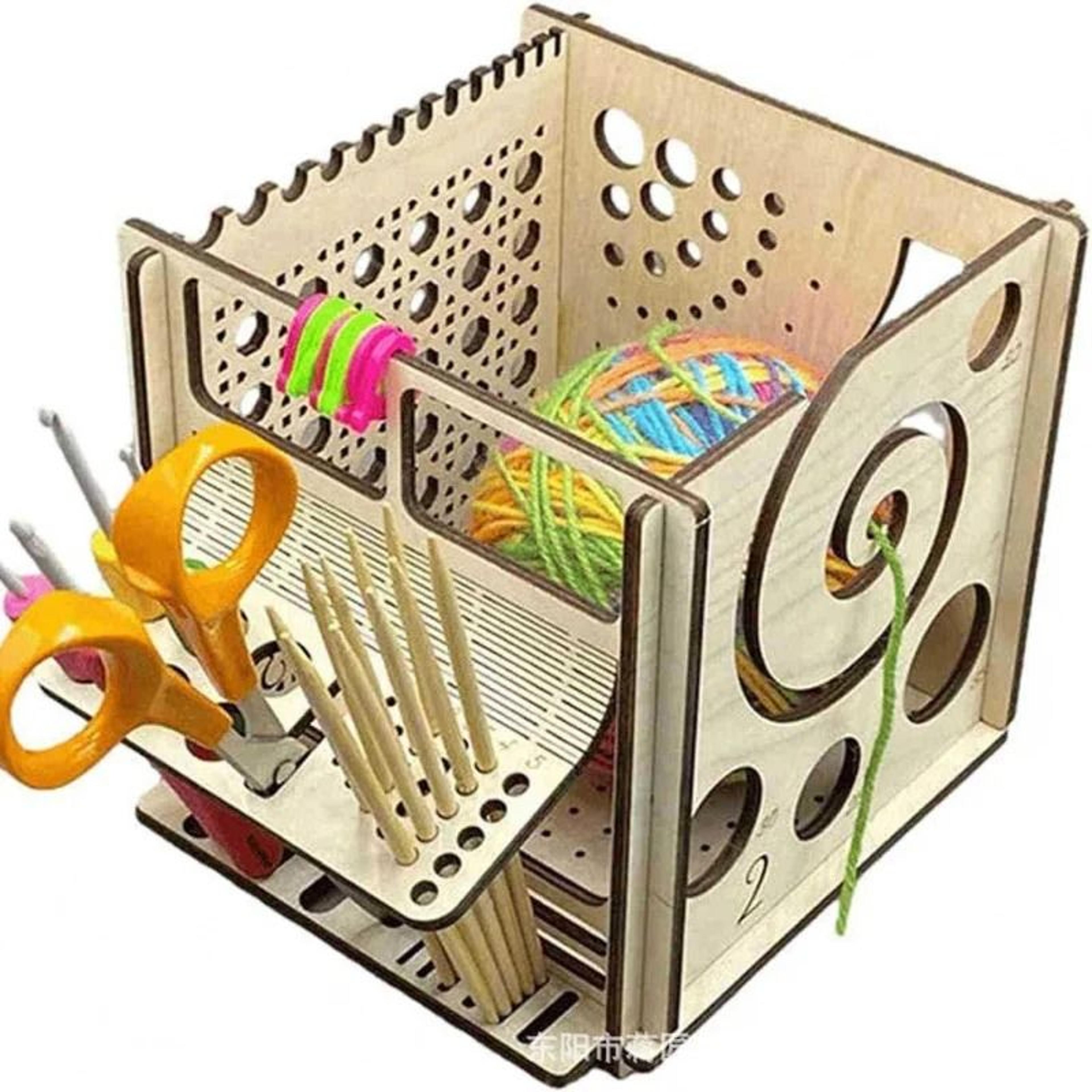 creative wooden yarn bowl & crochet organizer storage holder for knitting & crochet skeins