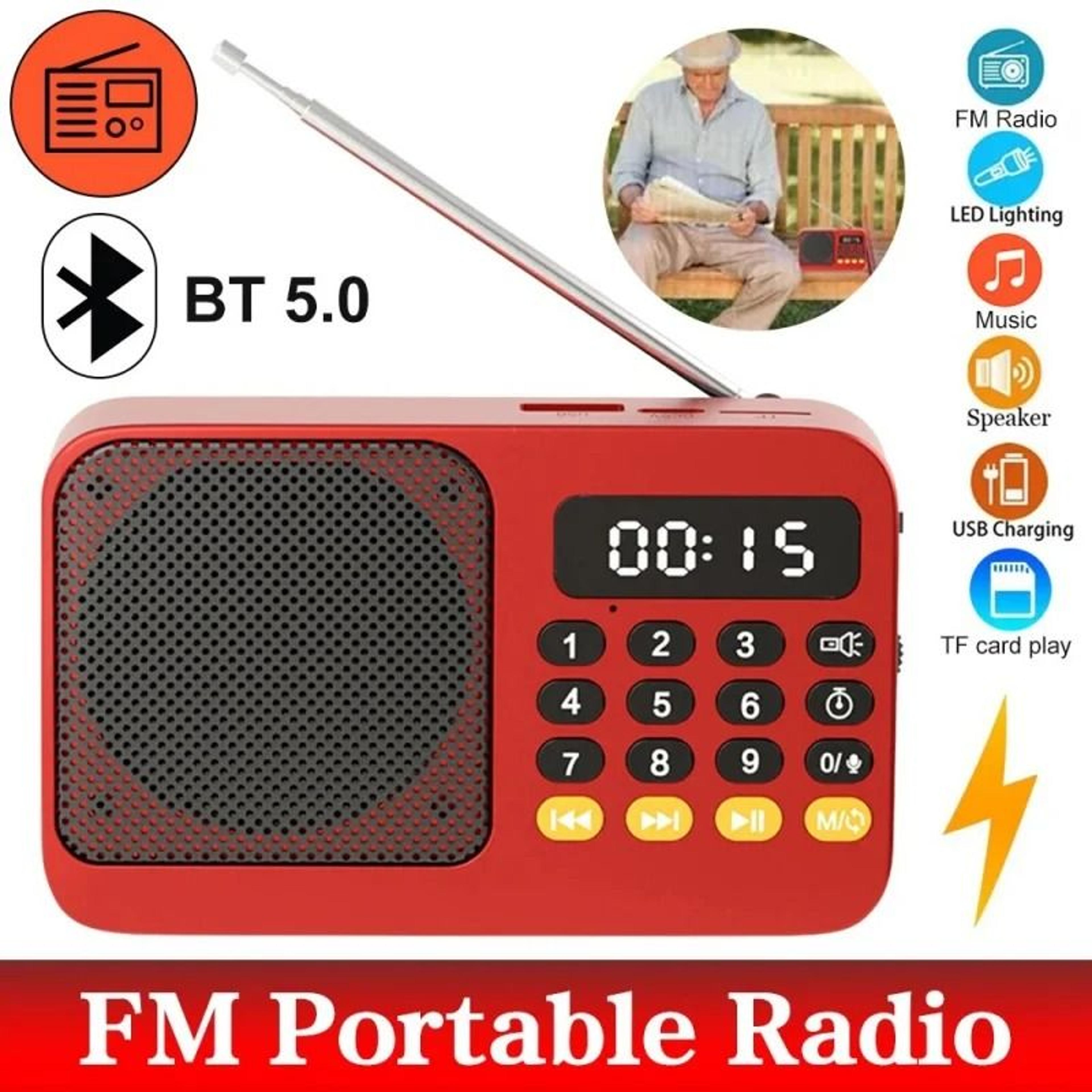 handheld rechargeable digital fm radio mp3 music player speaker with led display & usb tf card slots