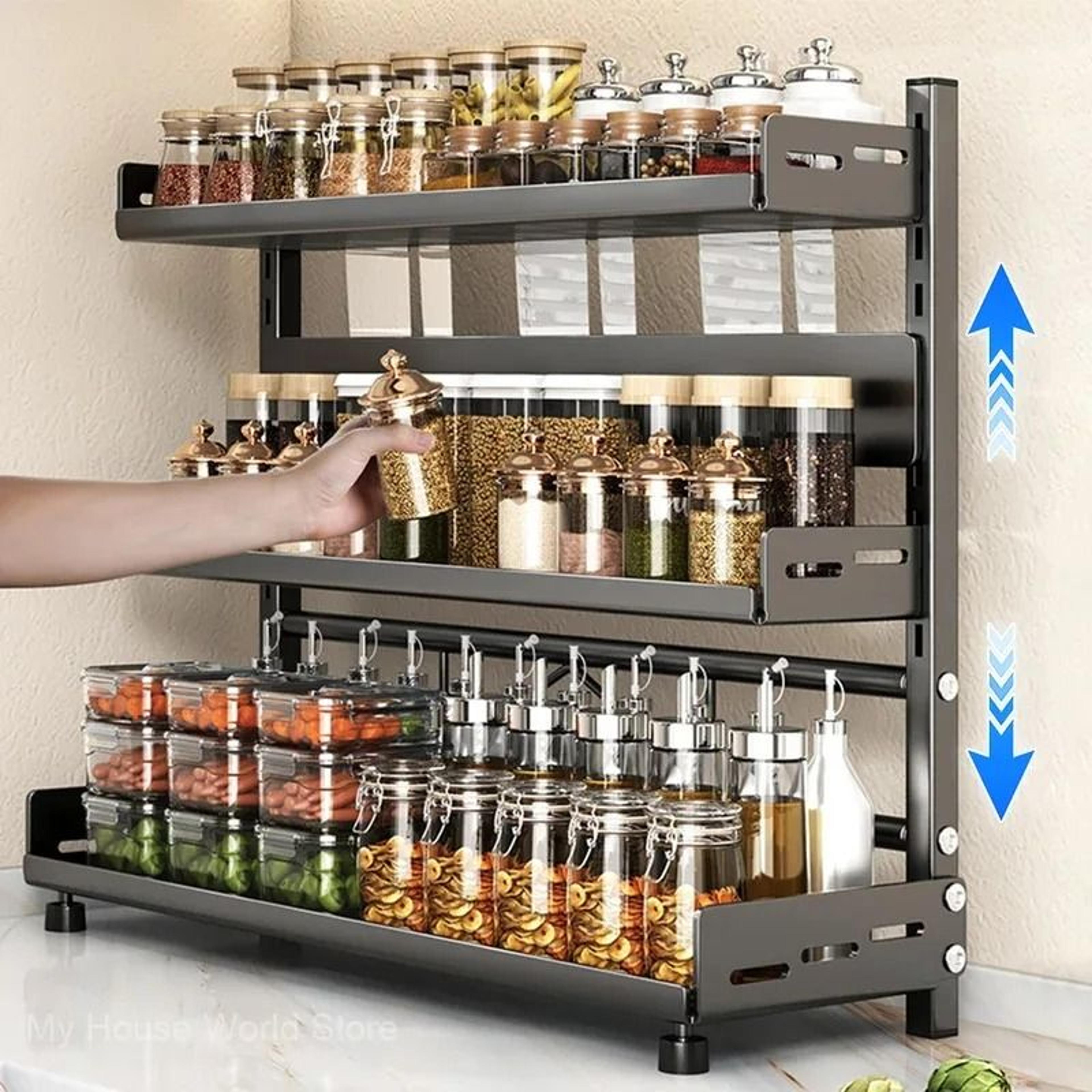 3-tier adjustable countertop spice rack metal storage organizer shelf for kitchen cabinets